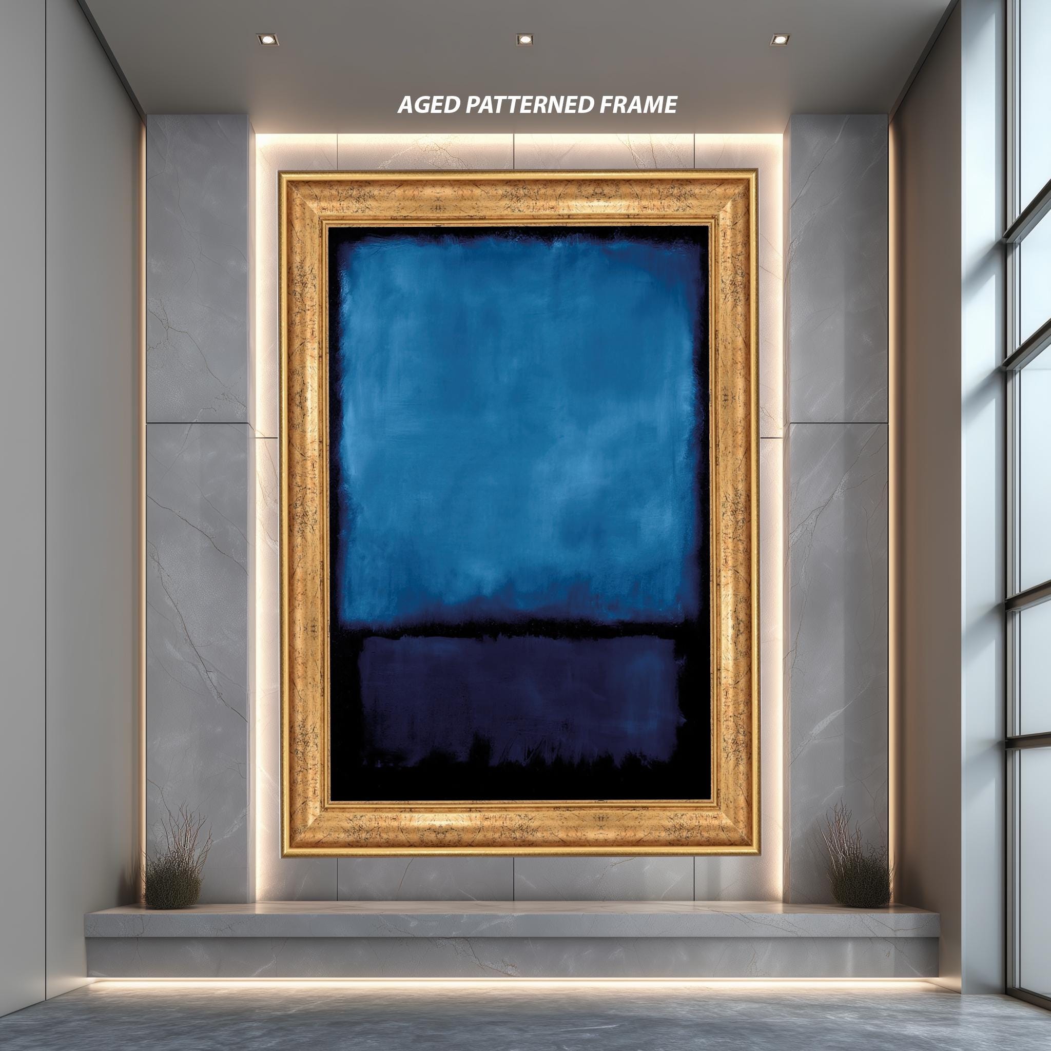 Blue Abstract Canvas Print – Navy Color Block Poster | Modern Dark Wall Art