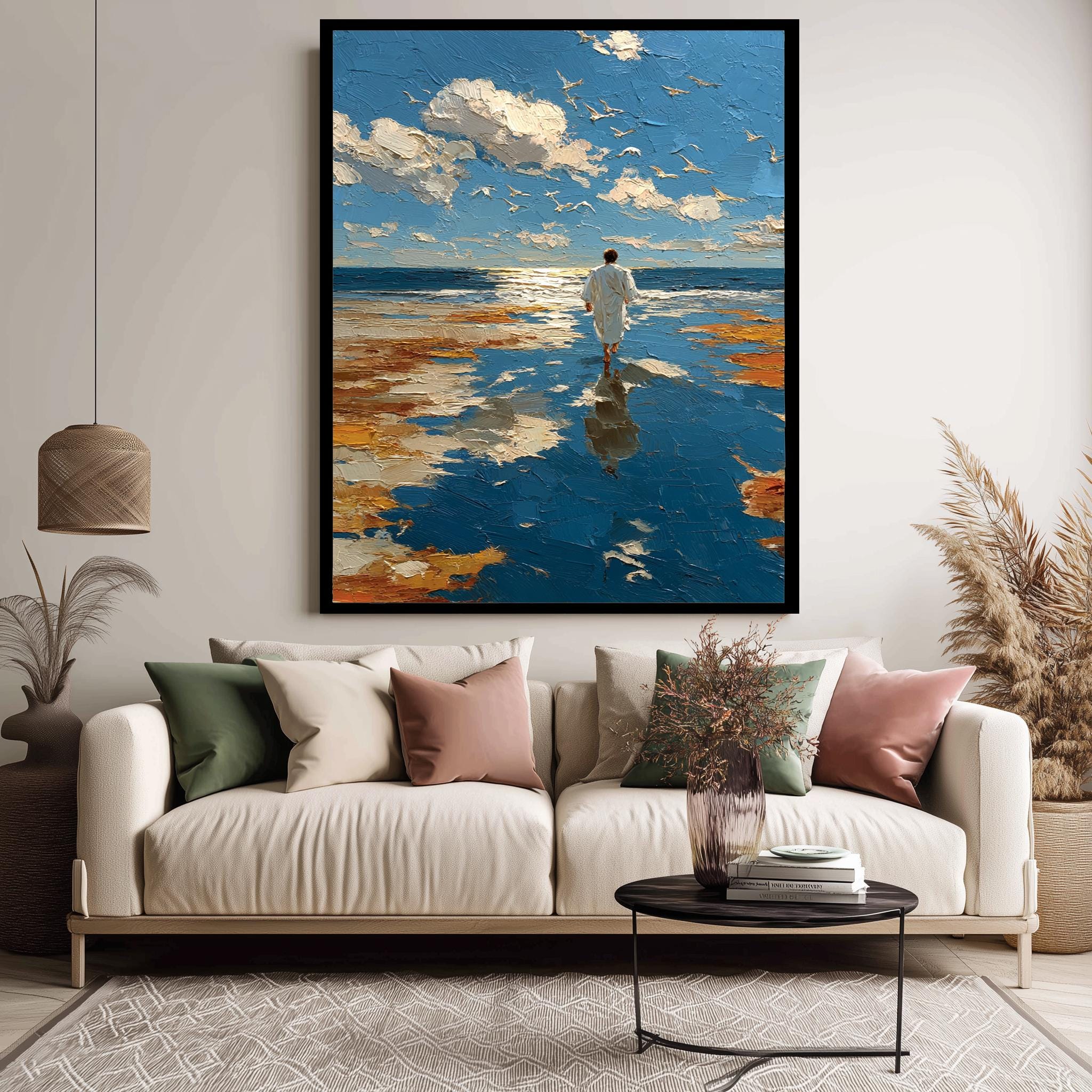 Jesus Walking on Water Christian Wall Art – Spiritual Ocean Scene Print