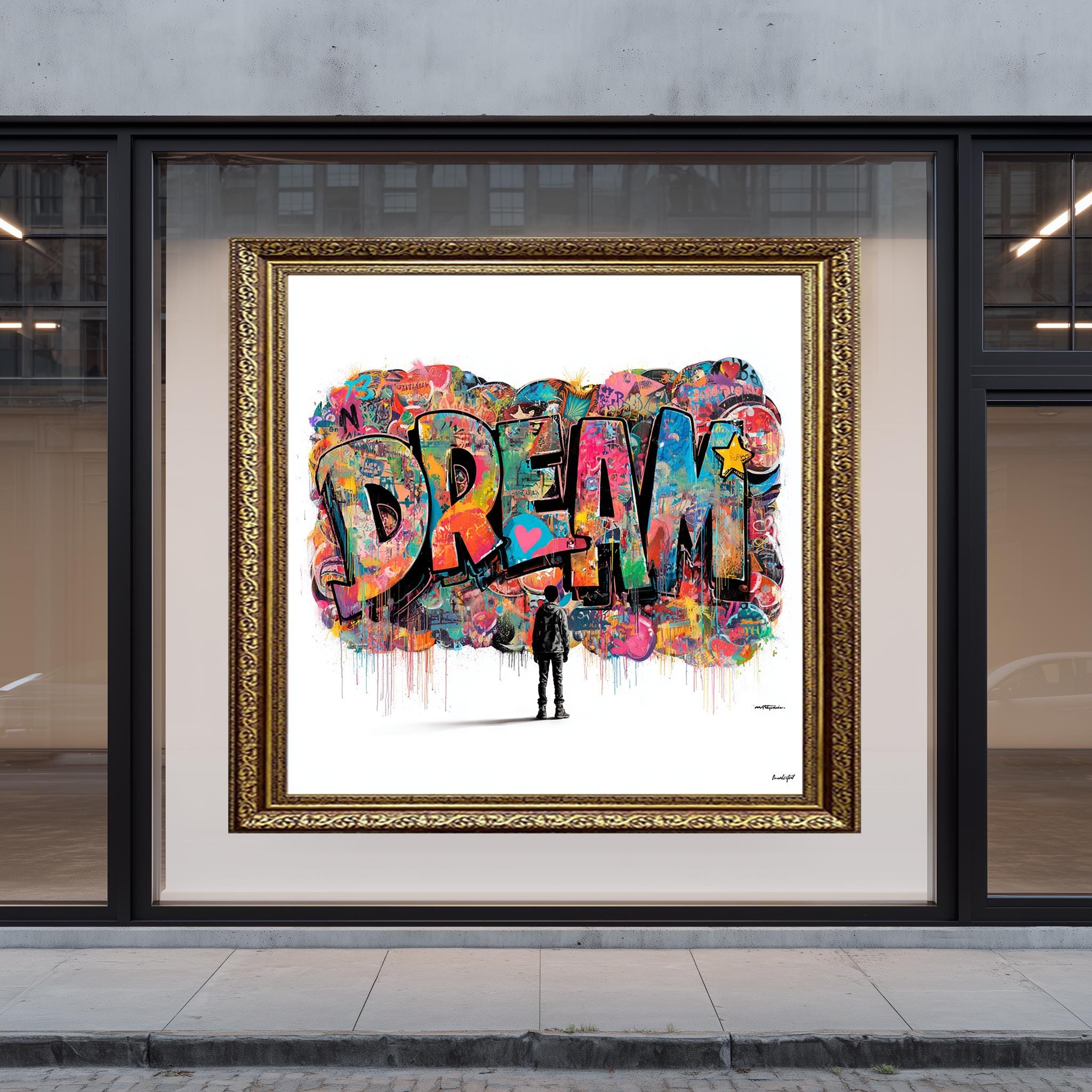 Graffiti Wall Art – Urban Color Splash Inspirational Room Art with Bold Type Design