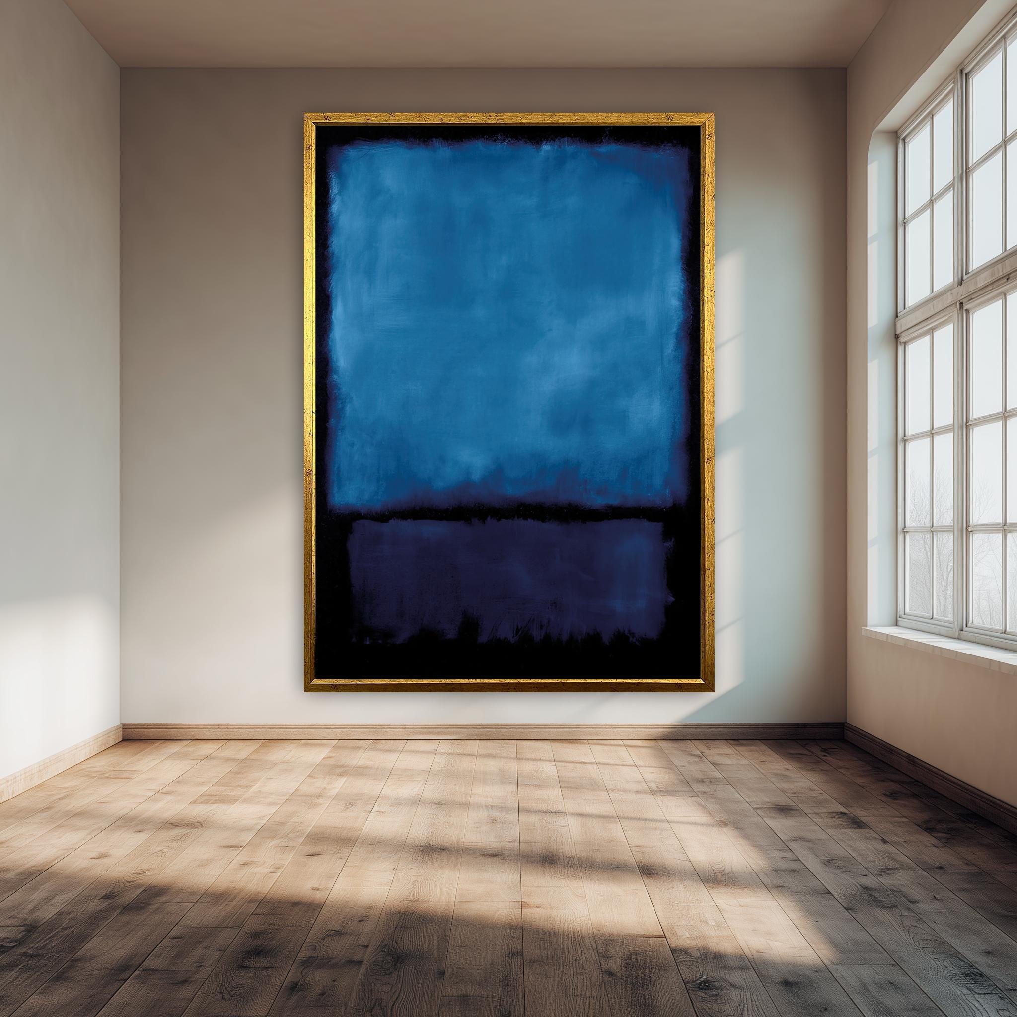 Blue Abstract Canvas Print – Navy Color Block Poster | Modern Dark Wall Art