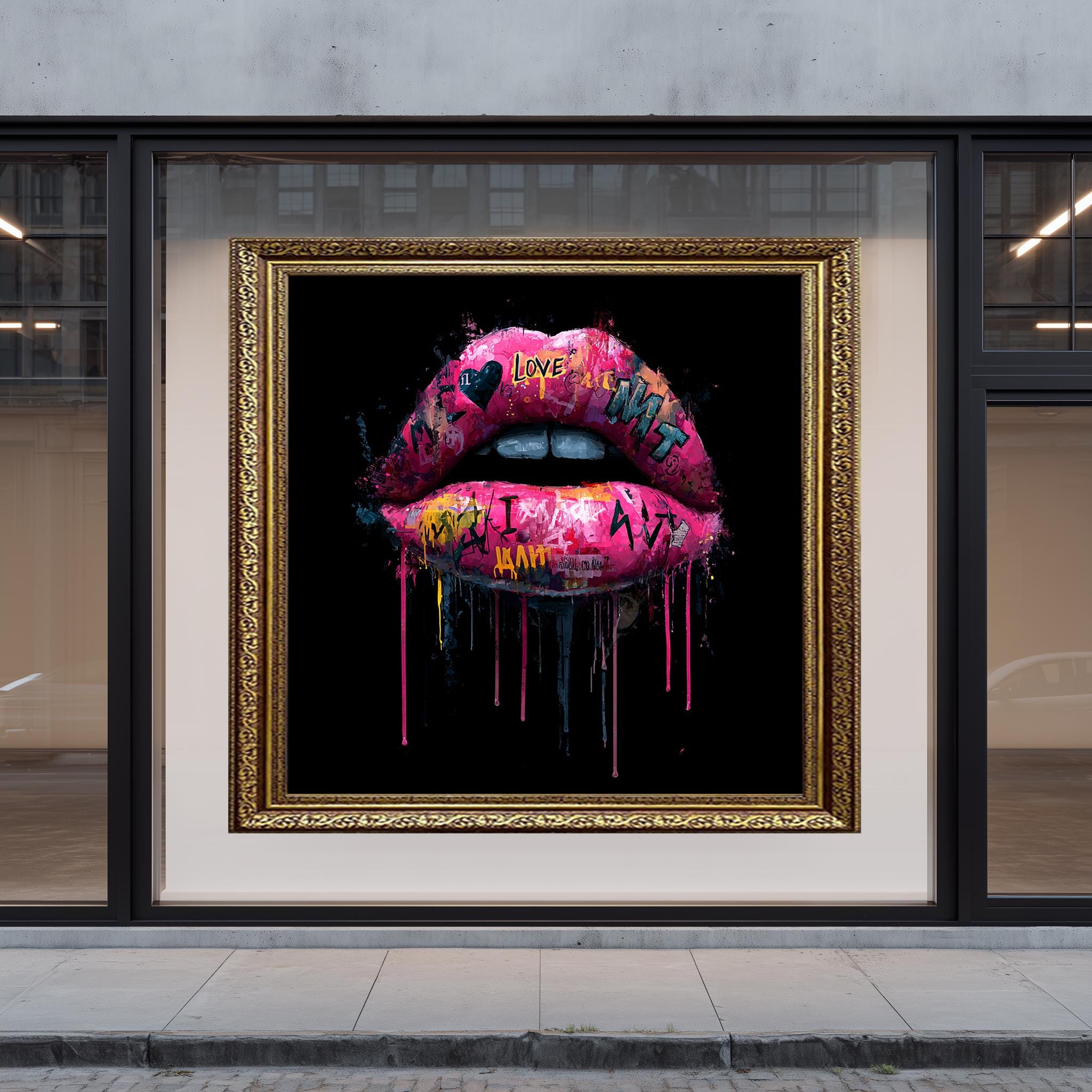 Graffiti Lips Print – Bold Pop Art Wall Art with Neon Drips for Edgy Decor