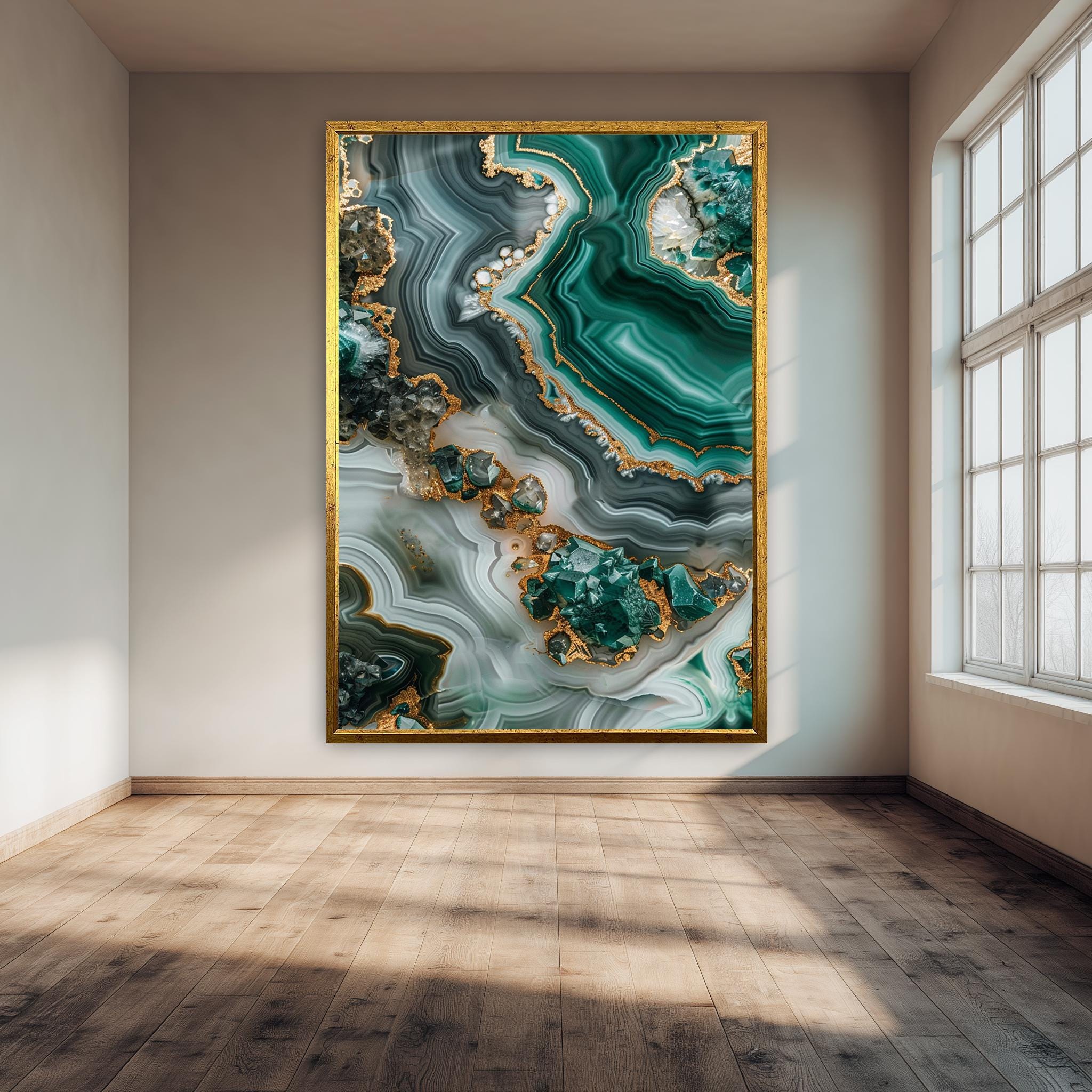 Emerald Green Geode Art – Luxury Canvas Print | Abstract Marble Texture Wall Decor