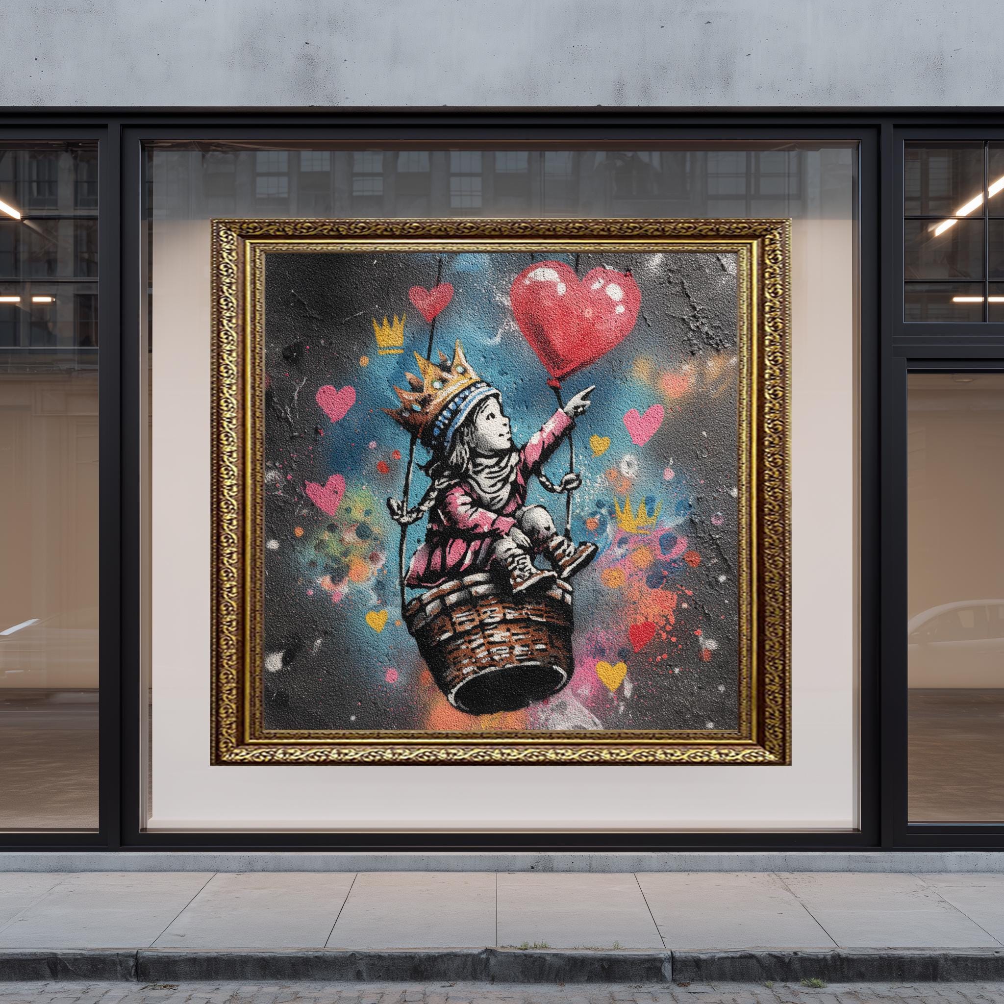 Graffiti Princess Wall Art – Whimsical Heart Balloon Print for Kids Room Decor