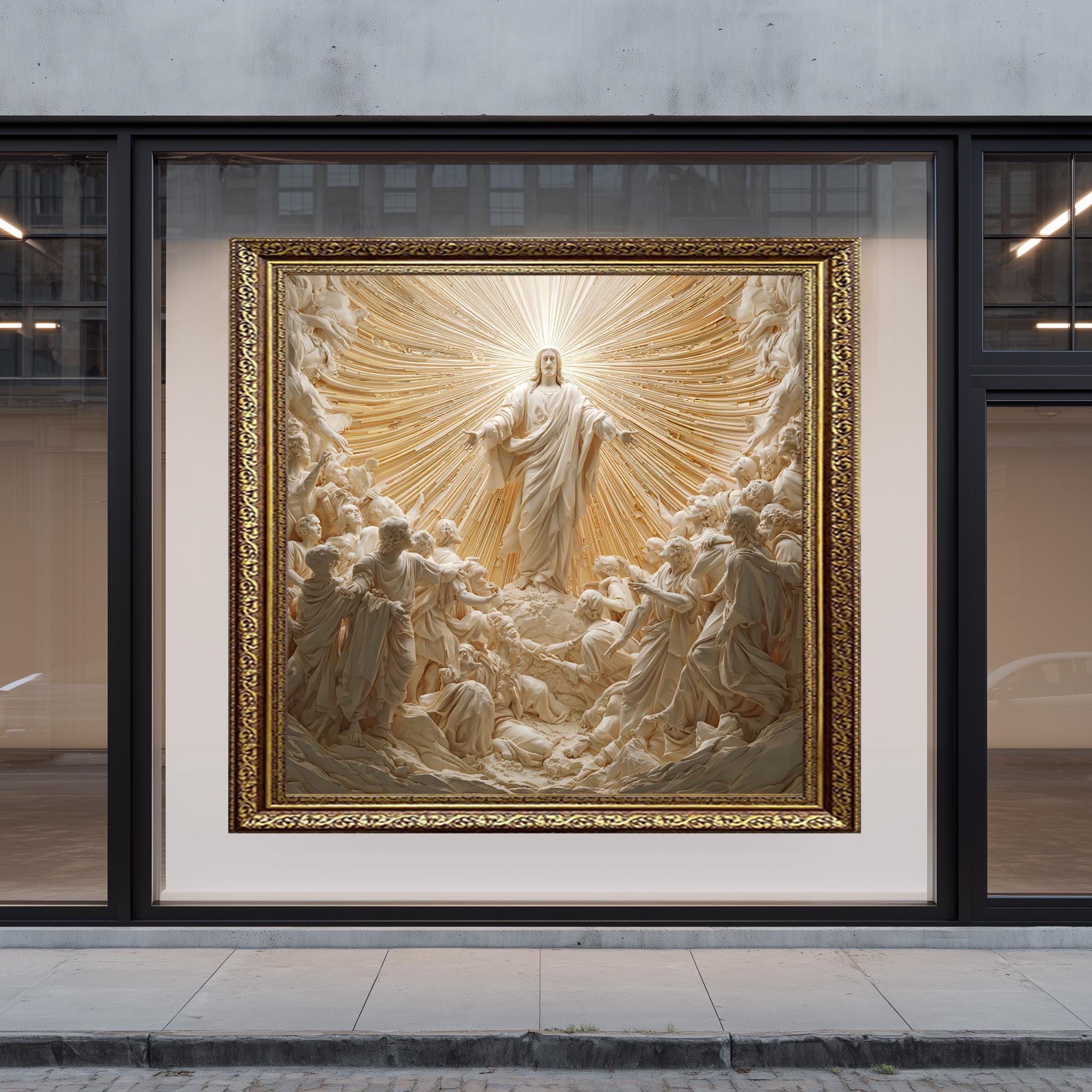 Christian Wall Art – Jesus Ascension Print with Holy Light and Divine Love Symbol