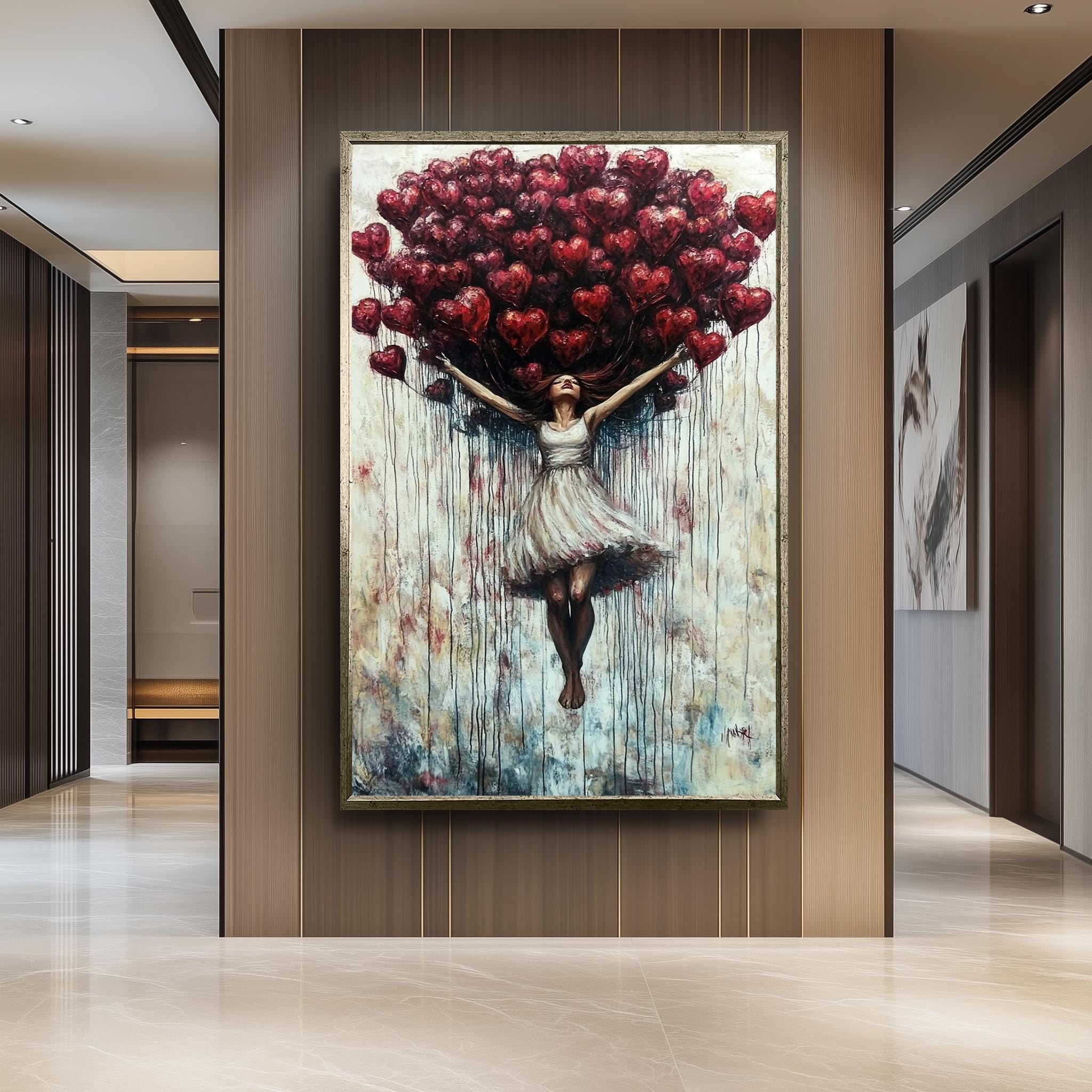 Romantic Wall Art – Woman With Heart Balloons Canvas | Surreal, Whimsical Decor