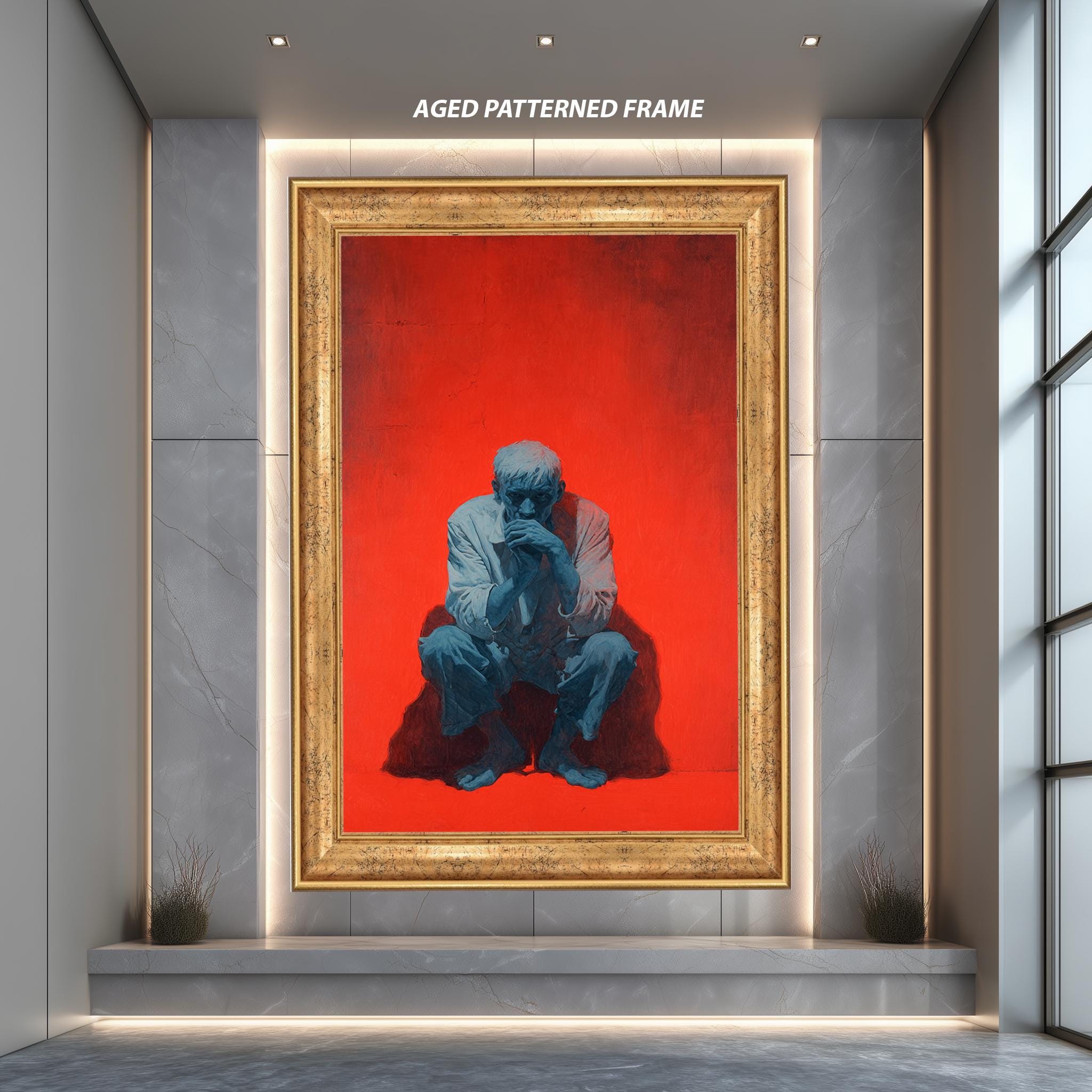 Emotional Figurative Art Print – Blue Man Canvas | Bold Color Blocking Modern Wall Decor