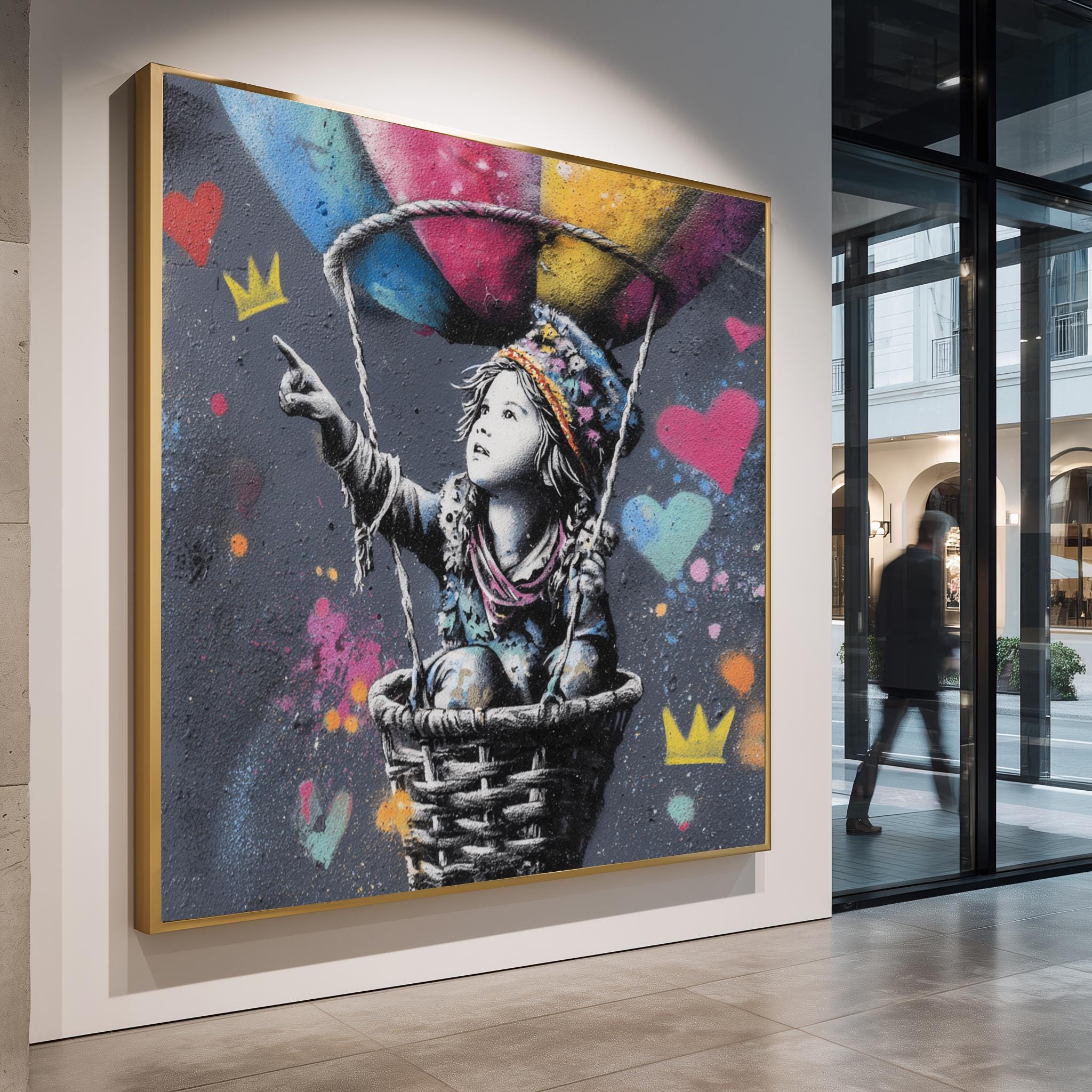 Graffiti Art Print – Colorful Balloon Girl Street Art Wall Decor for Kids