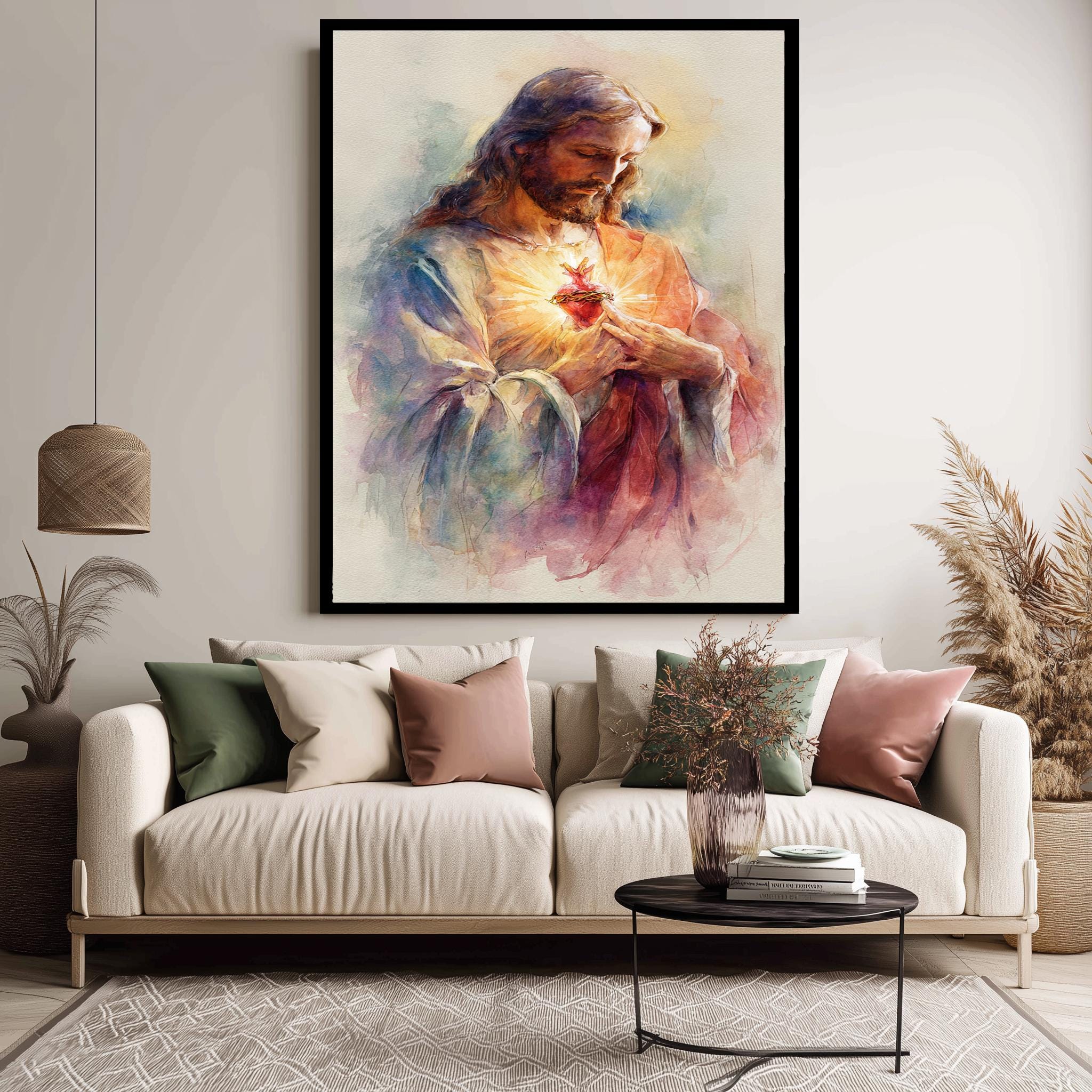 Sacred Heart Jesus Art - Christian Wall Decor | Religious Canvas Print Poster