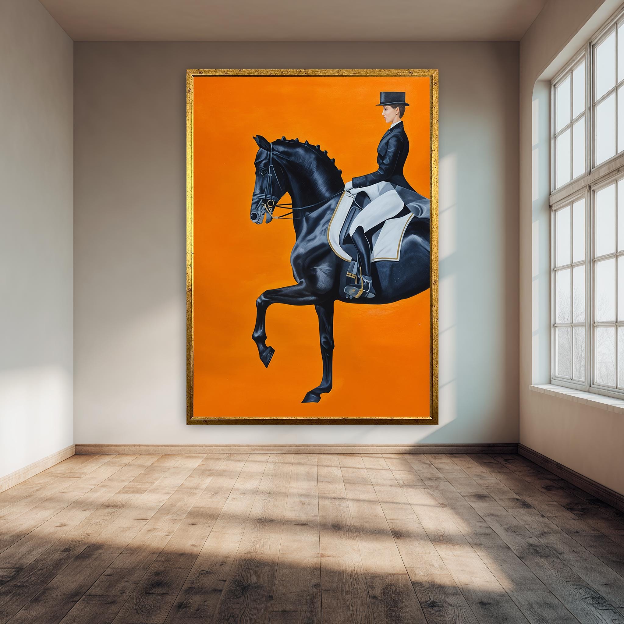 Equestrian Wall Art – Modern Dressage Art Print | Black Horse Canvas Decor