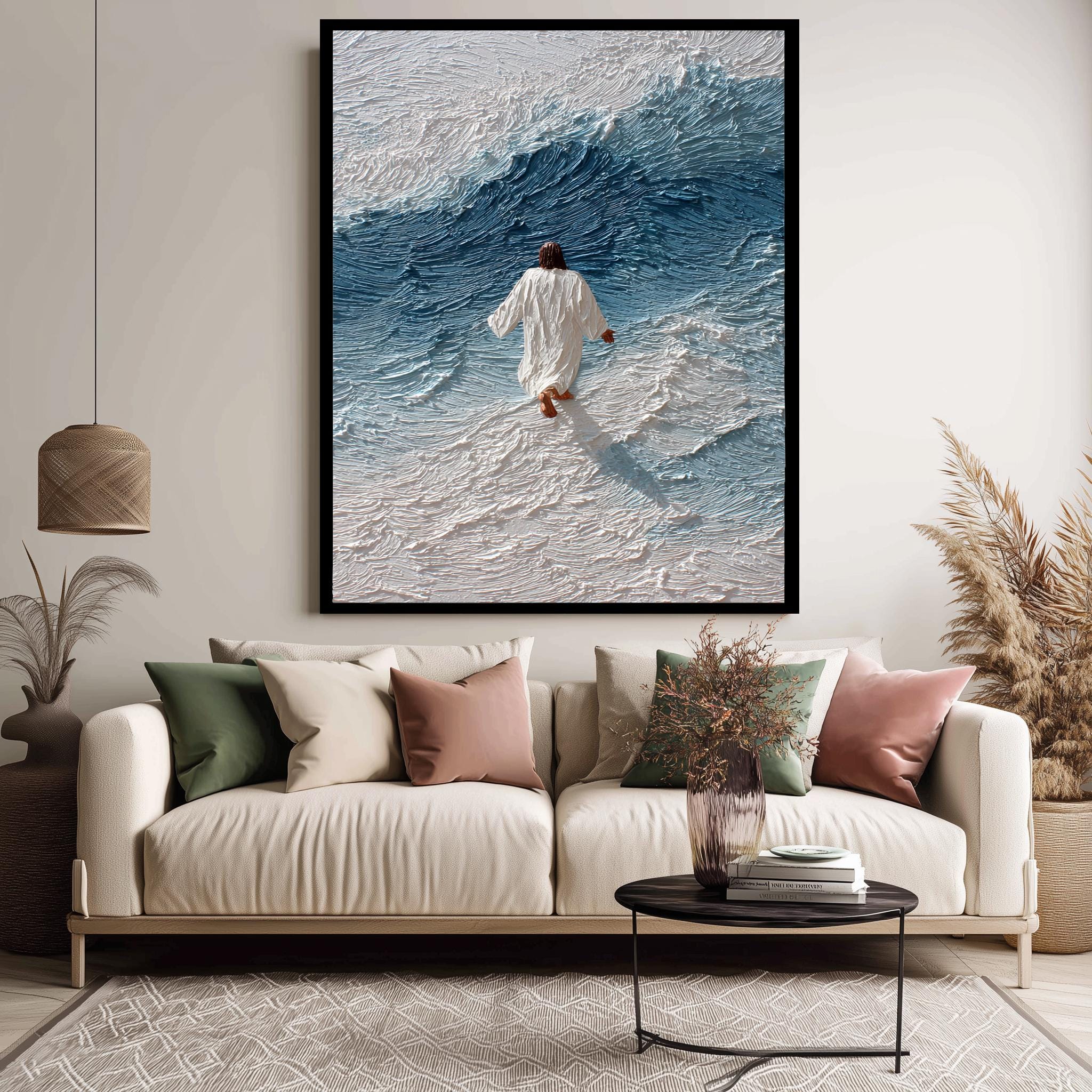 Jesus Walking On Water - Abstract Christian Art | Textured Digital Print Canvas