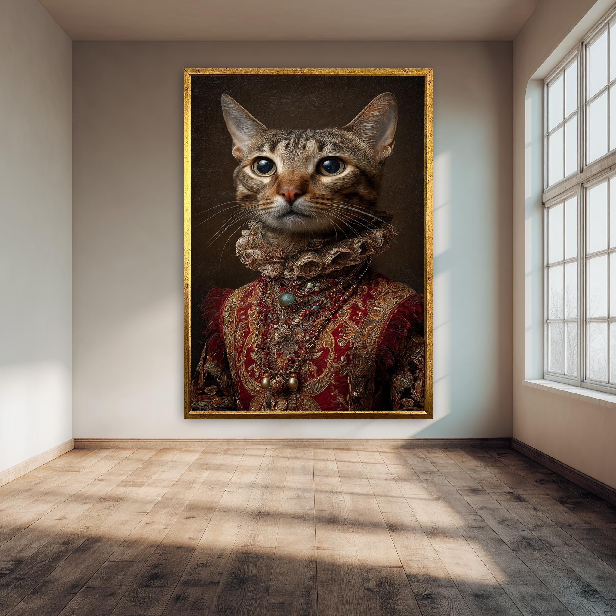 Regal Cat Portrait Canvas – Vintage Animal Poster | Funny Aristocrat Cat Art