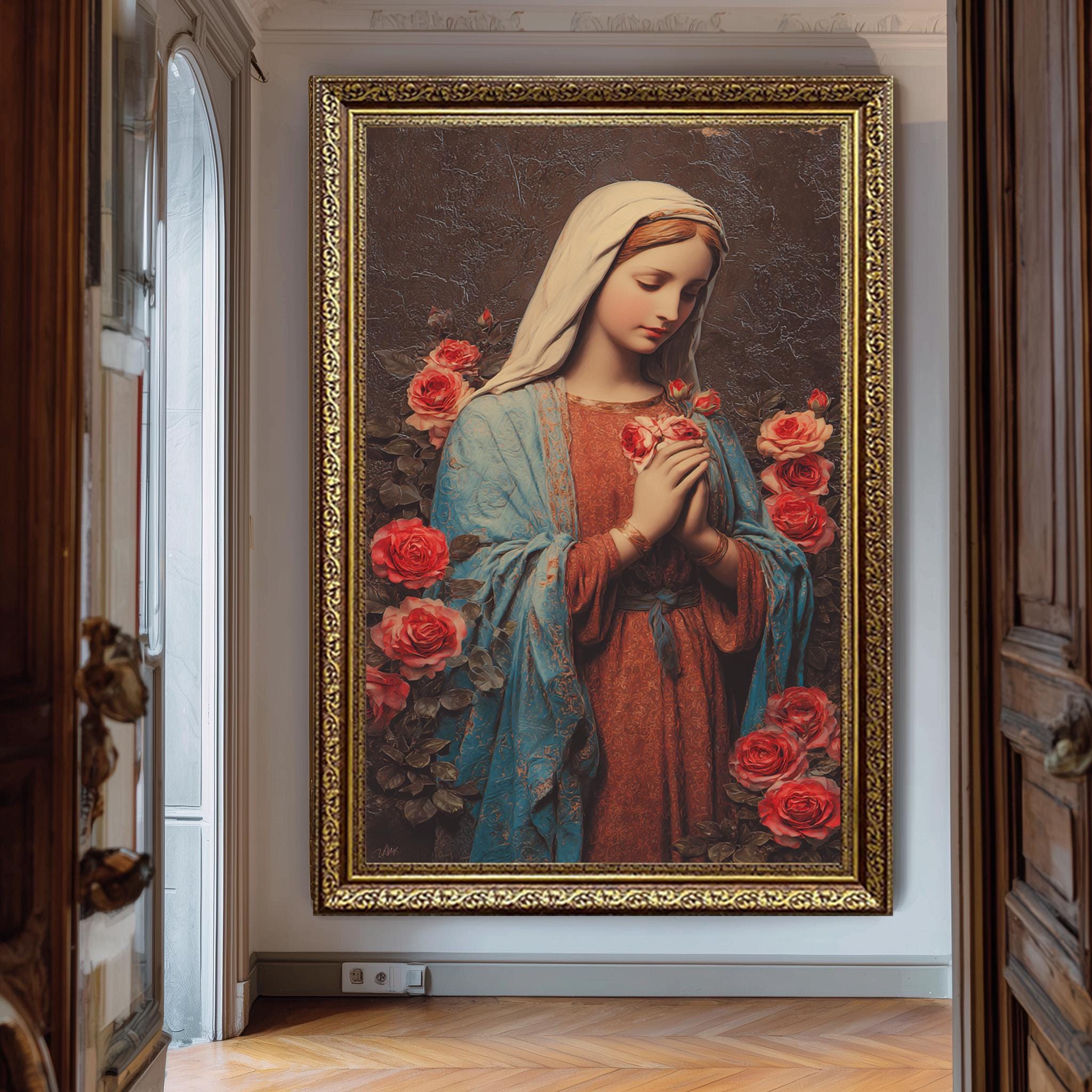 Virgin Mary Art Print - Catholic Wall Decor | Marian Prayer Artwork, Holy Mother Portrait