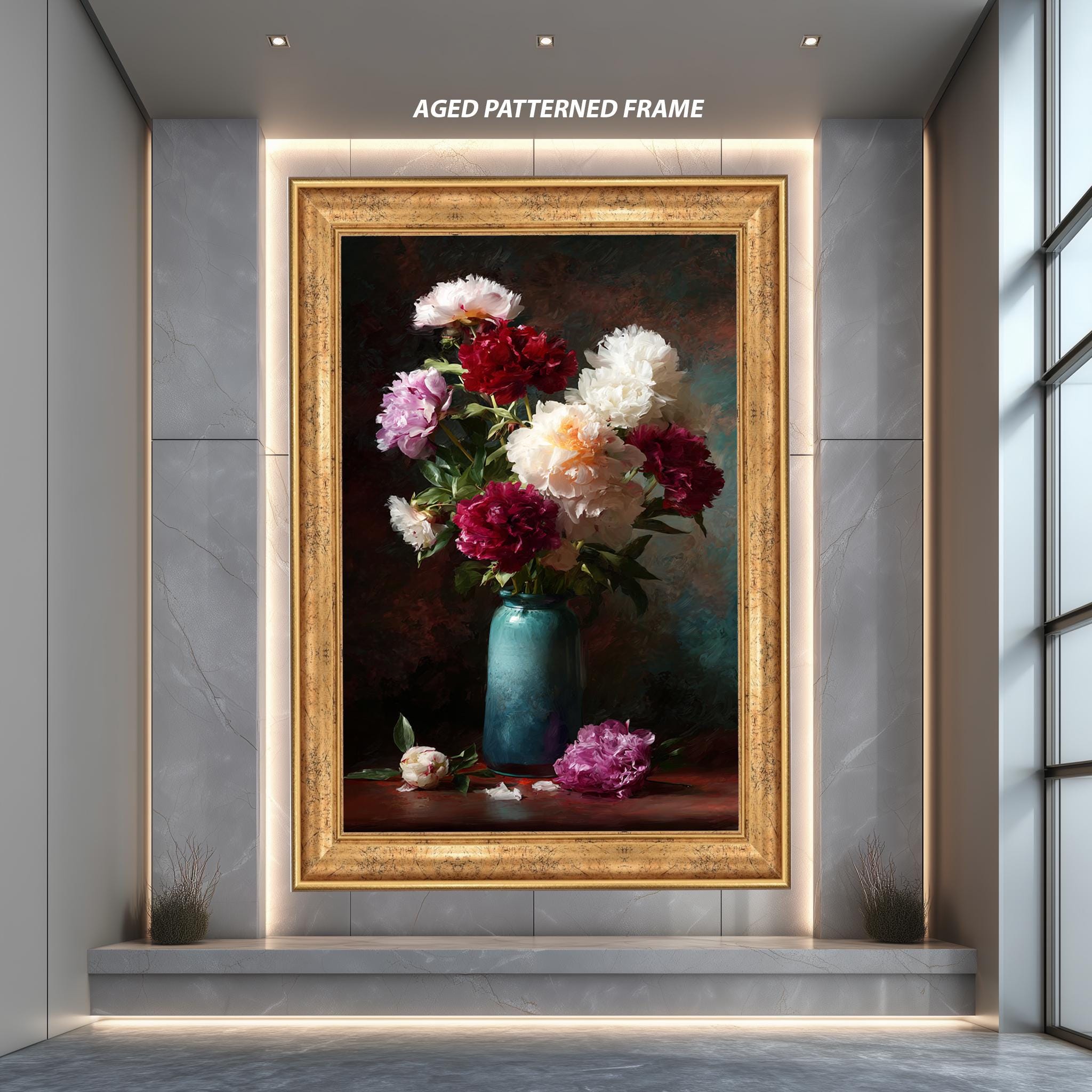 Vintage Peony Bouquet Print – Classic Botanical Wall Decor | Floral Still Life Art