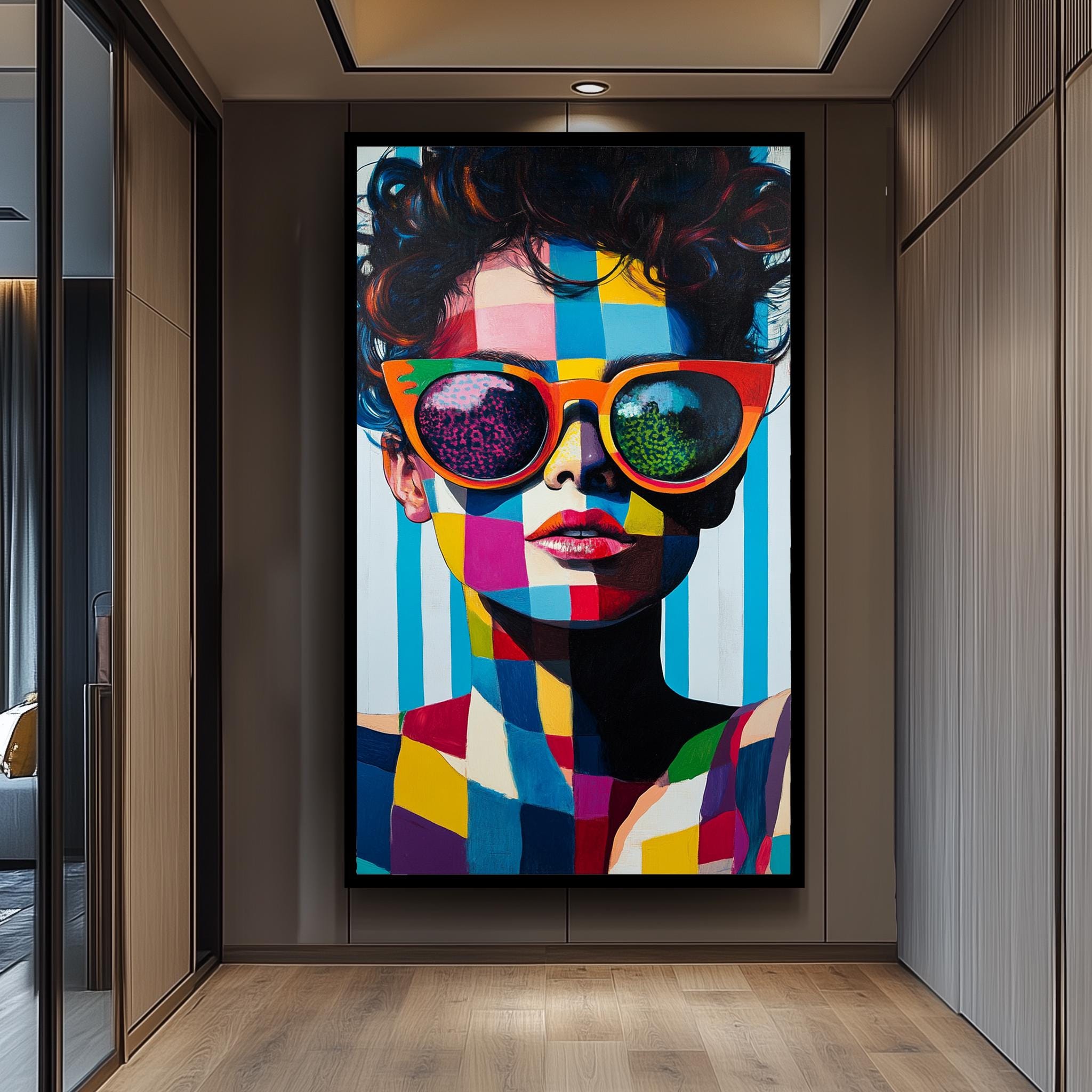 Geometric Pop Art Wall - Bold Color Block Canvas with Fashion Portrait Art