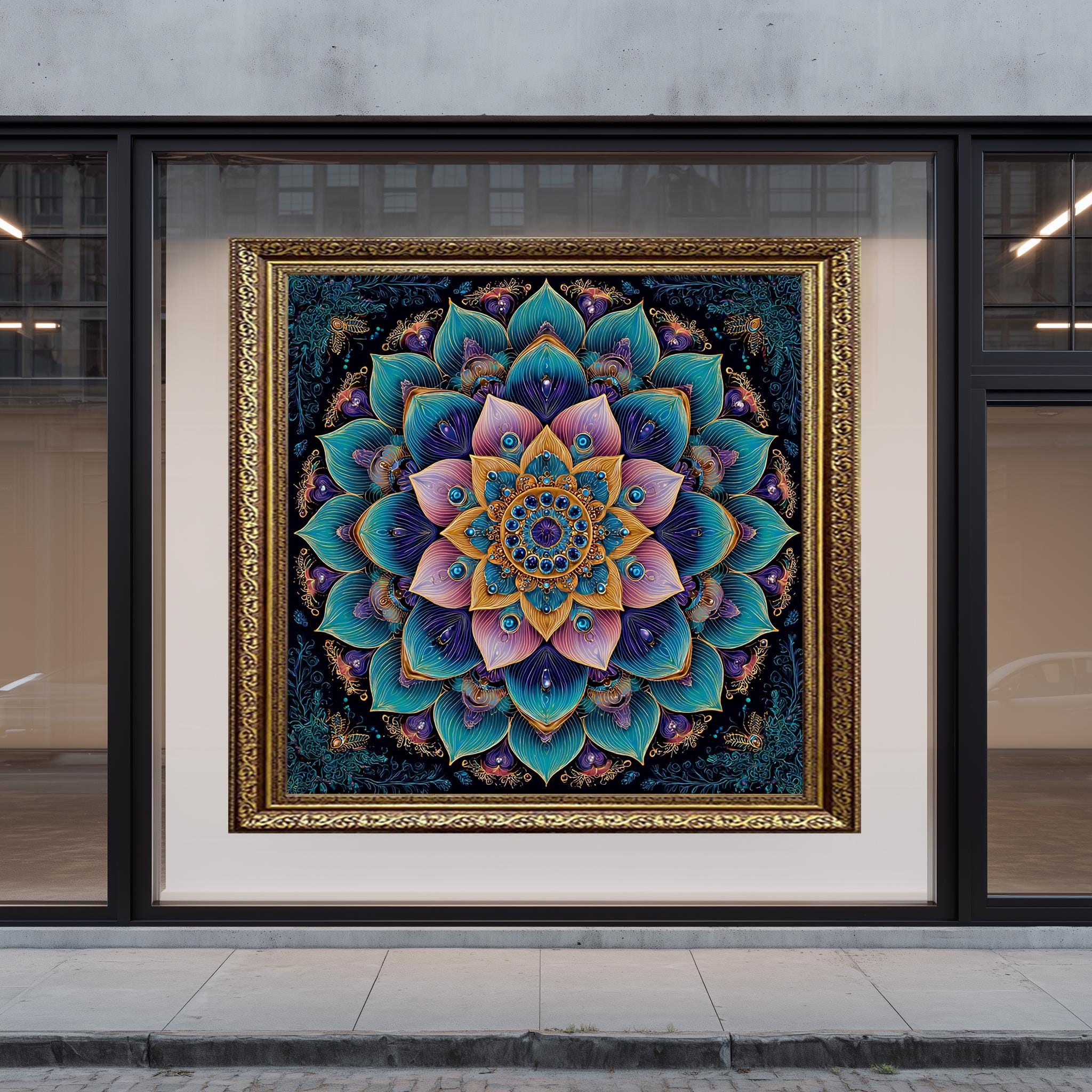 Mandala Wall Art – Jewel Tone Sacred Geometry Print for Meditation Room Decor
