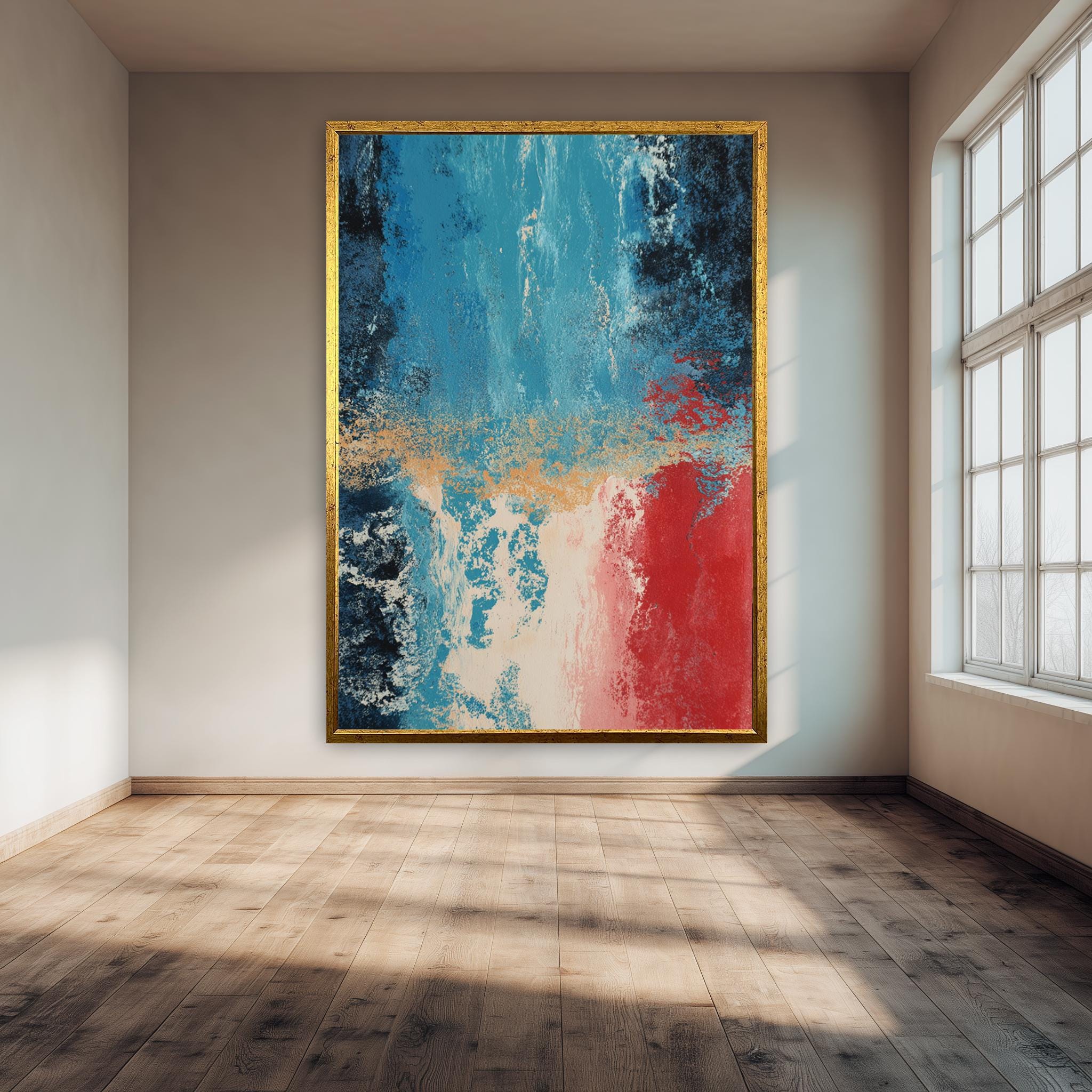 Abstract Art Print – Bold Color Blocking Red Blue Wall Art on Gallery Wrapped Canvas