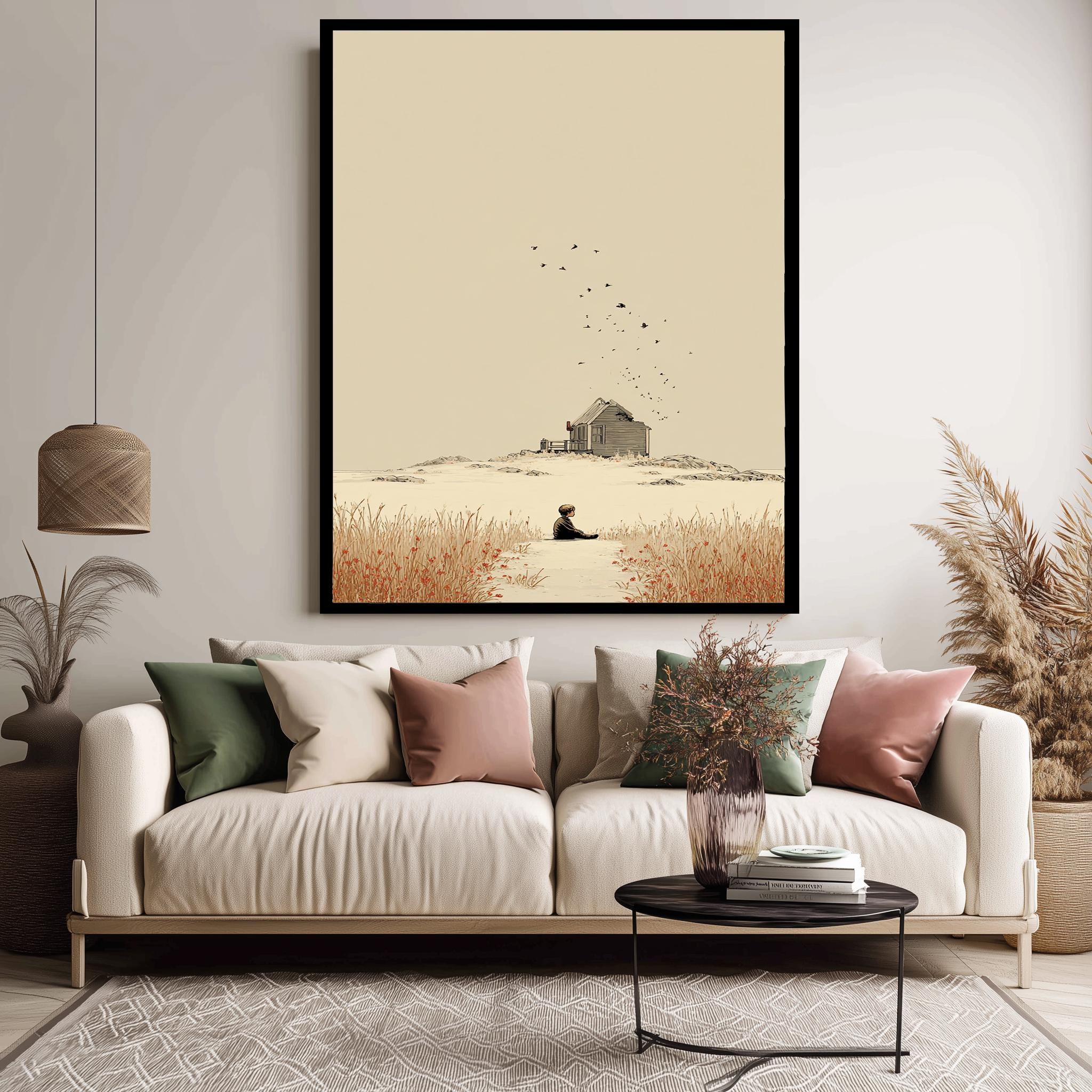 Minimalist Wall Art | Emotional Digital Illustration with Birds – Nostalgic Print
