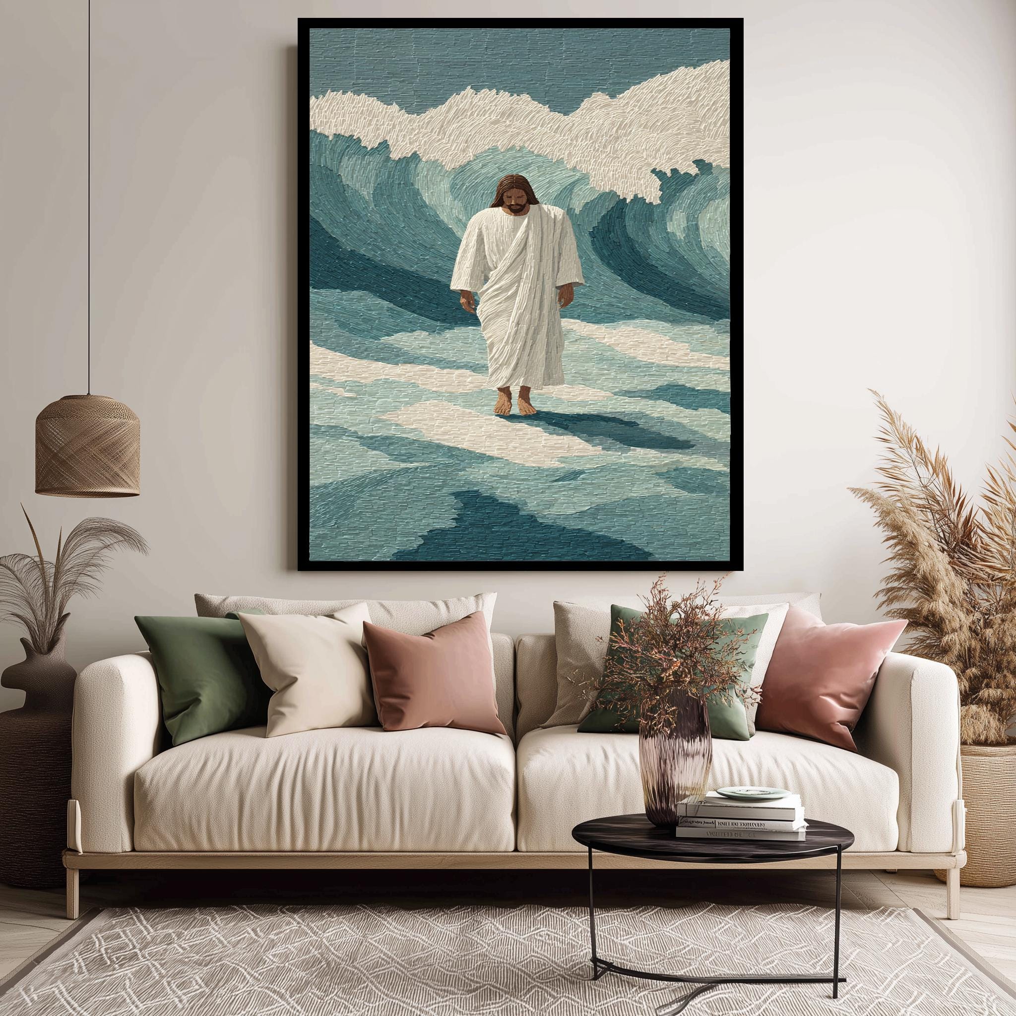 Modern Christian Art - Jesus Walking Print | Abstract Religious Canvas Decor