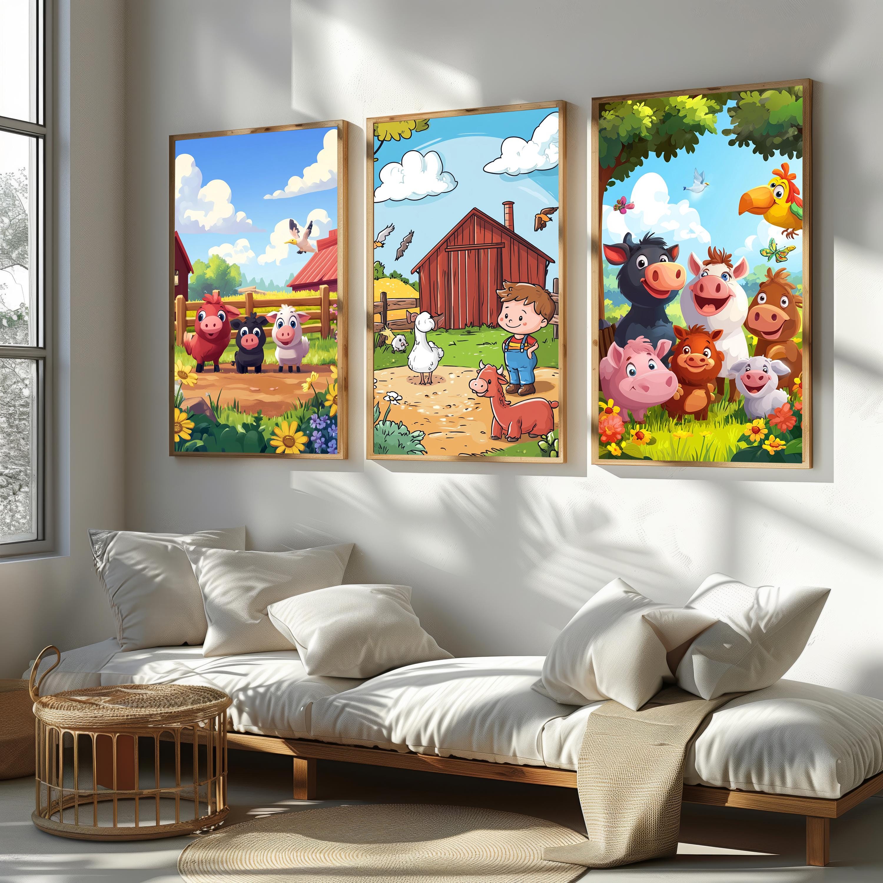 Farm Animal Nursery Prints – Whimsical Cartoon Farmhouse Nursery Wall Decor