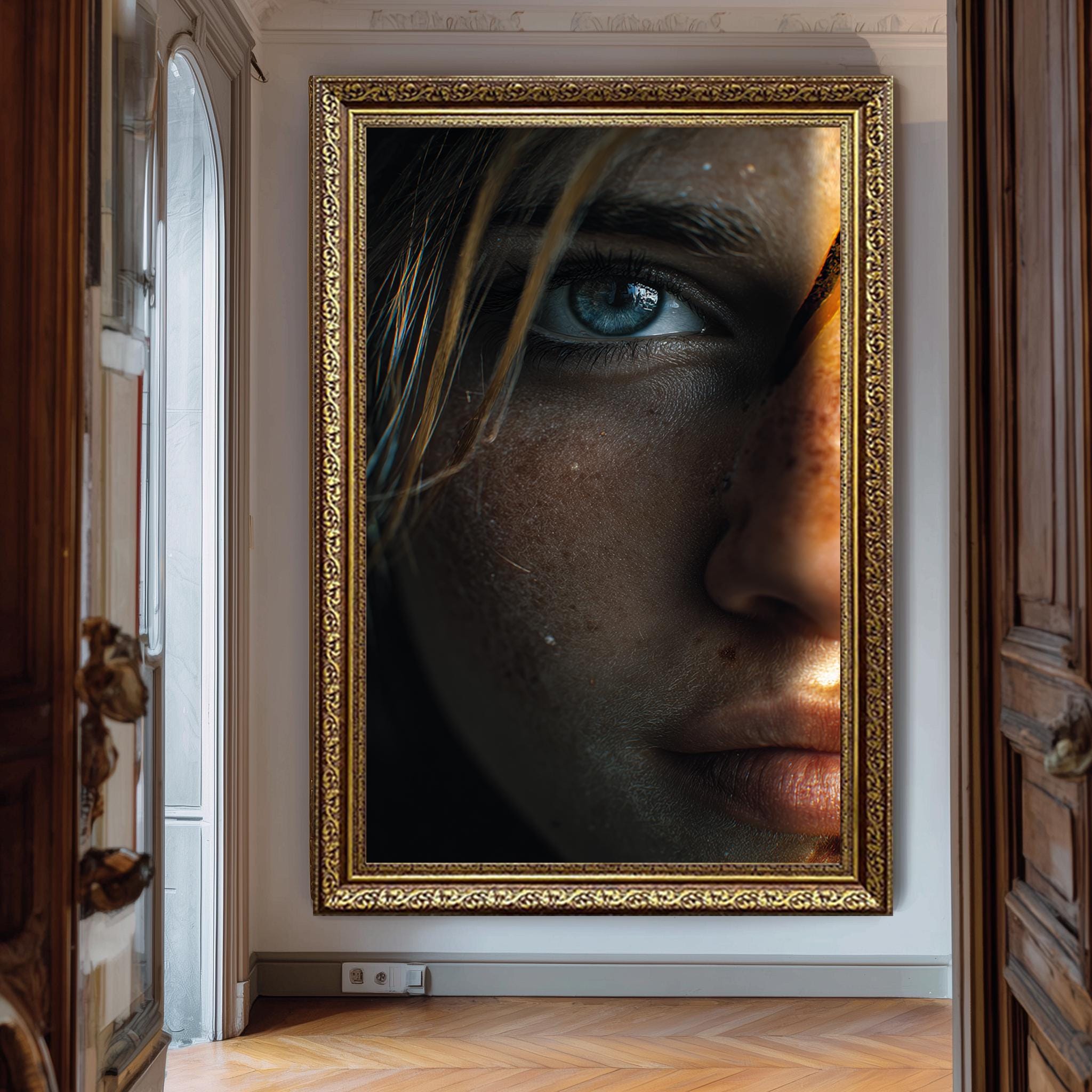 Cinematic Portrait Print – Blue Eye Art on Gallery Wrapped Canvas | Modern Wall Decor