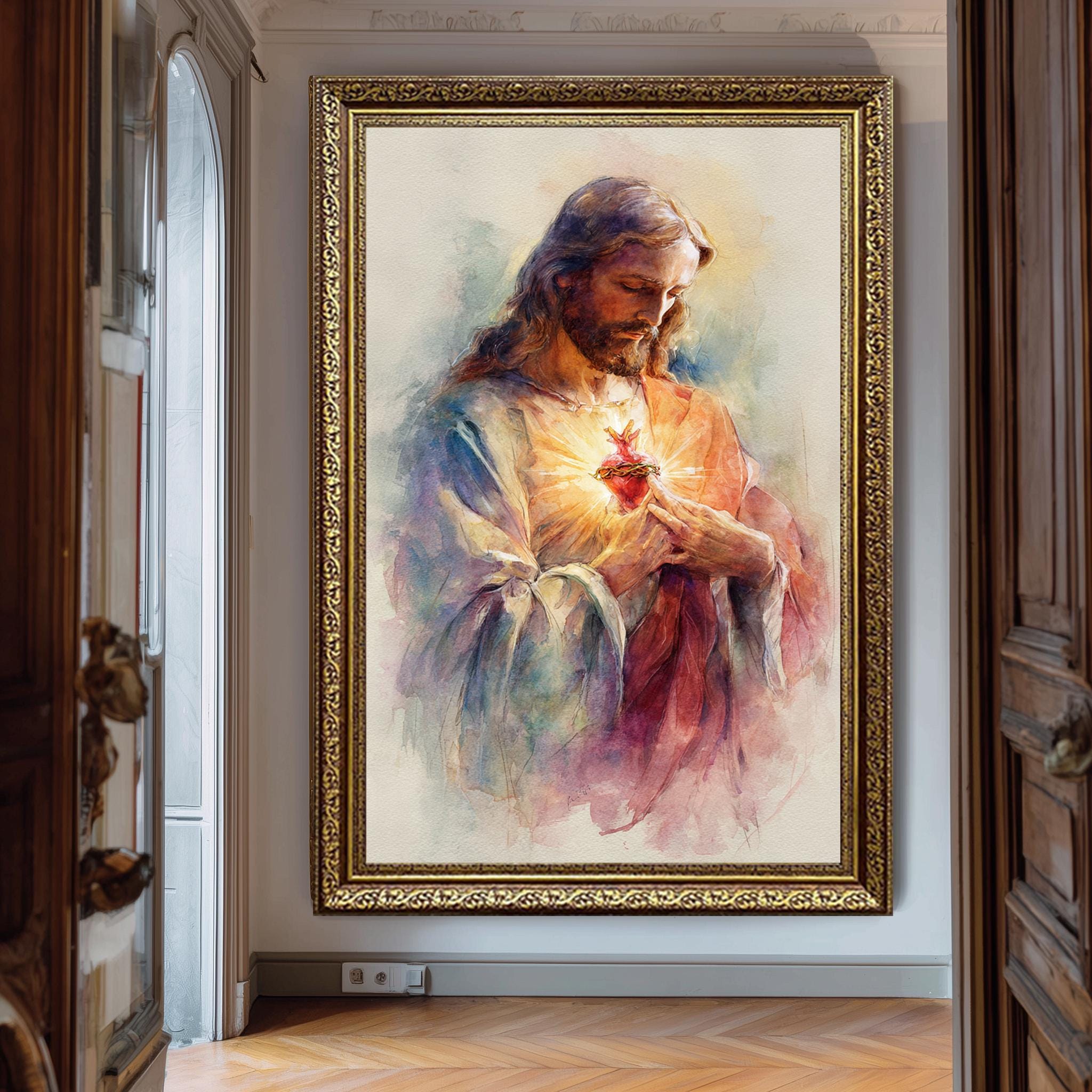Sacred Heart Jesus Art - Christian Wall Decor | Religious Canvas Print Poster