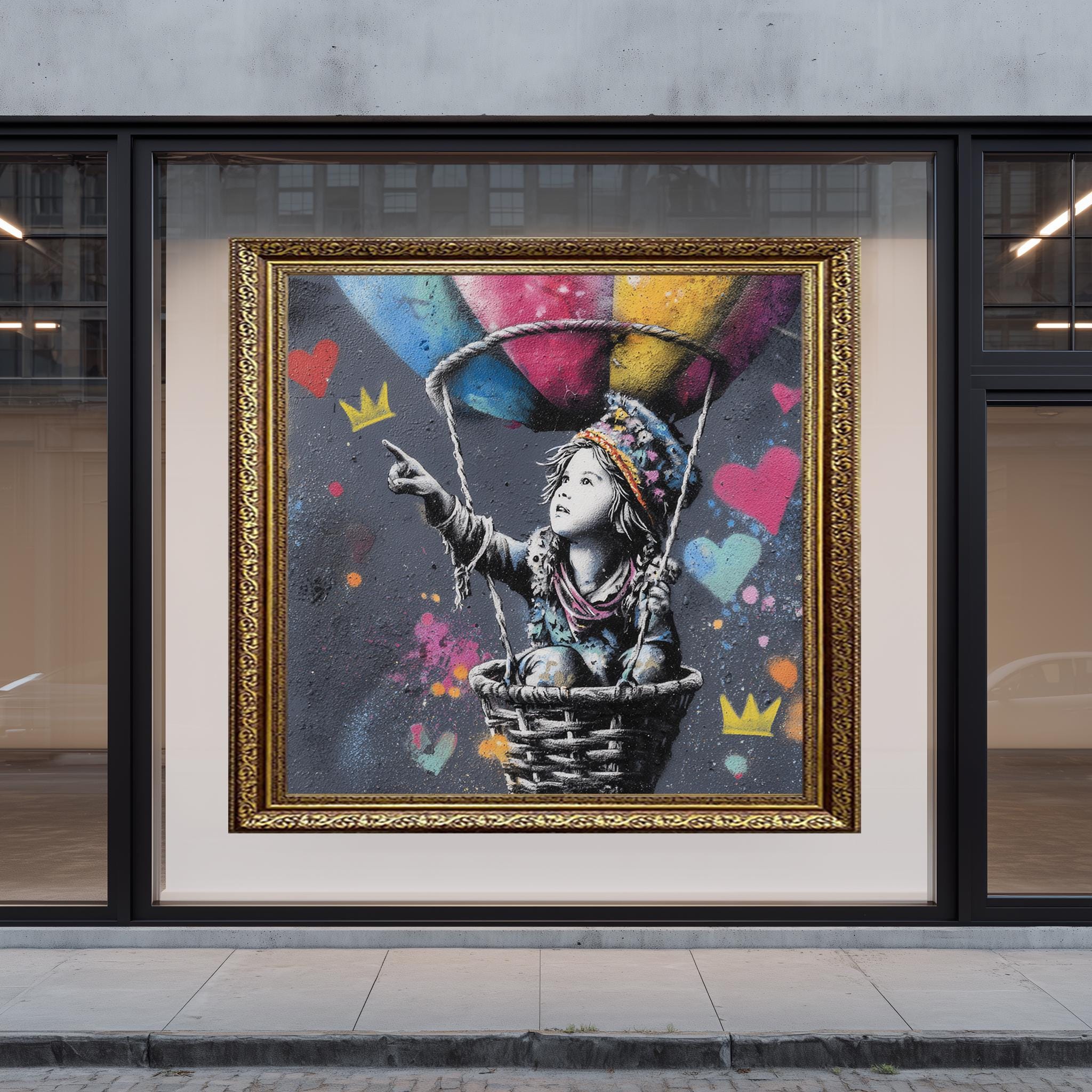 Graffiti Art Print – Colorful Balloon Girl Street Art Wall Decor for Kids