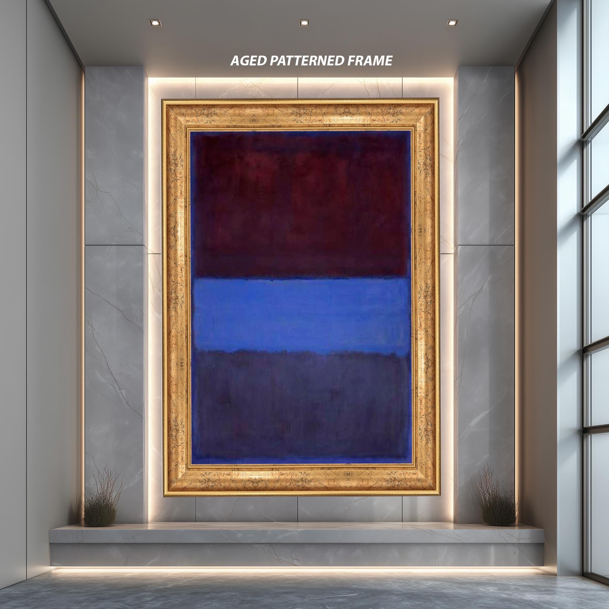 Abstract Canvas Print – Burgundy & Blue Color Block Print | Modern Wall Art