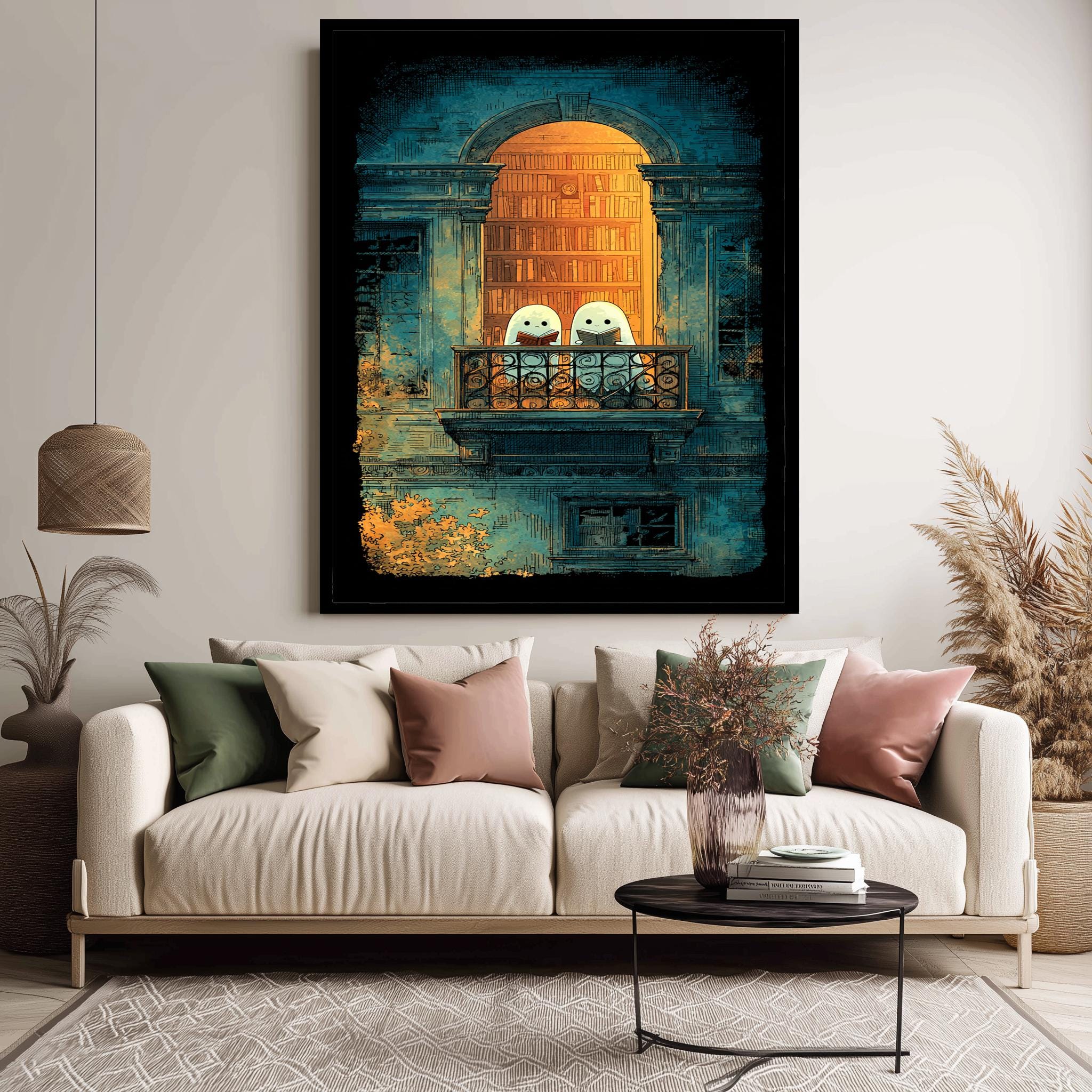 Ghost Art Print – Cozy Gothic Halloween Wall Art | Spooky Cute Balcony Decor