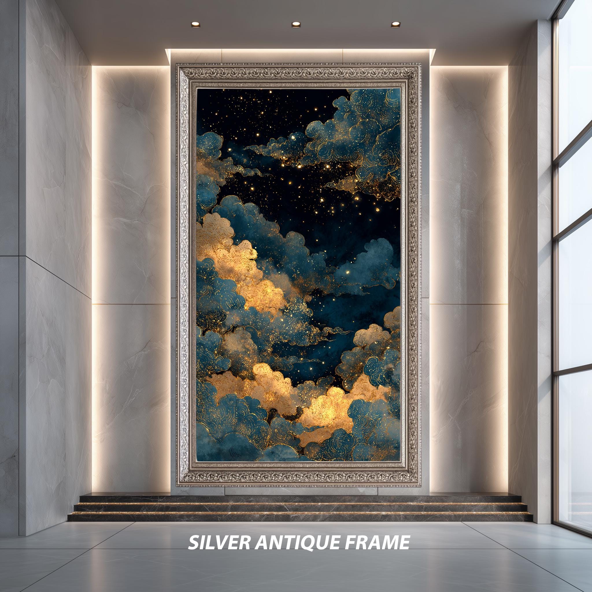 Night Sky Canvas Art - Celestial Wall Decor | Cosmic Digital Print & Dreamy Moon Artwork