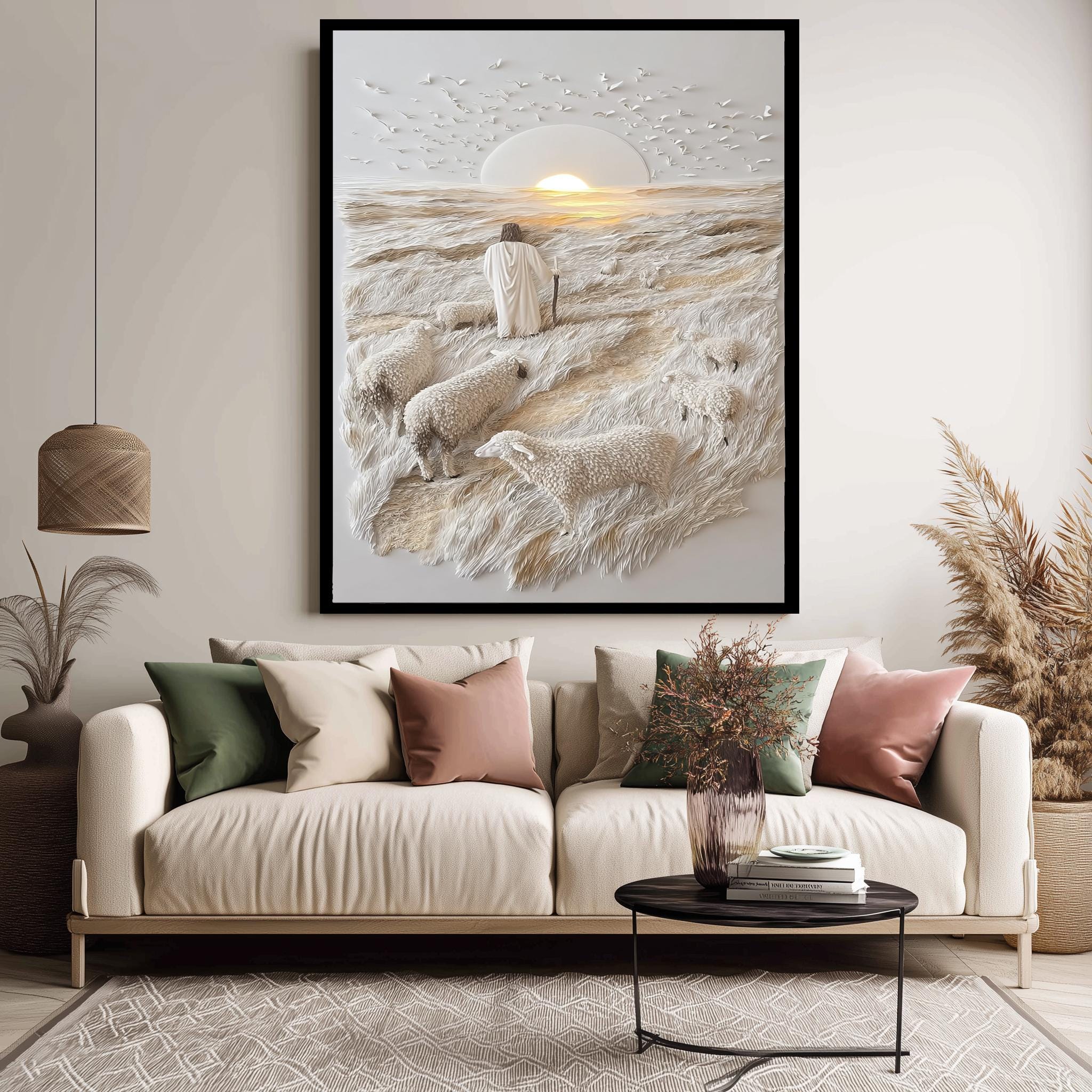 Jesus the Good Shepherd Spiritual Wall Art – Peaceful Christian Home Decor Print