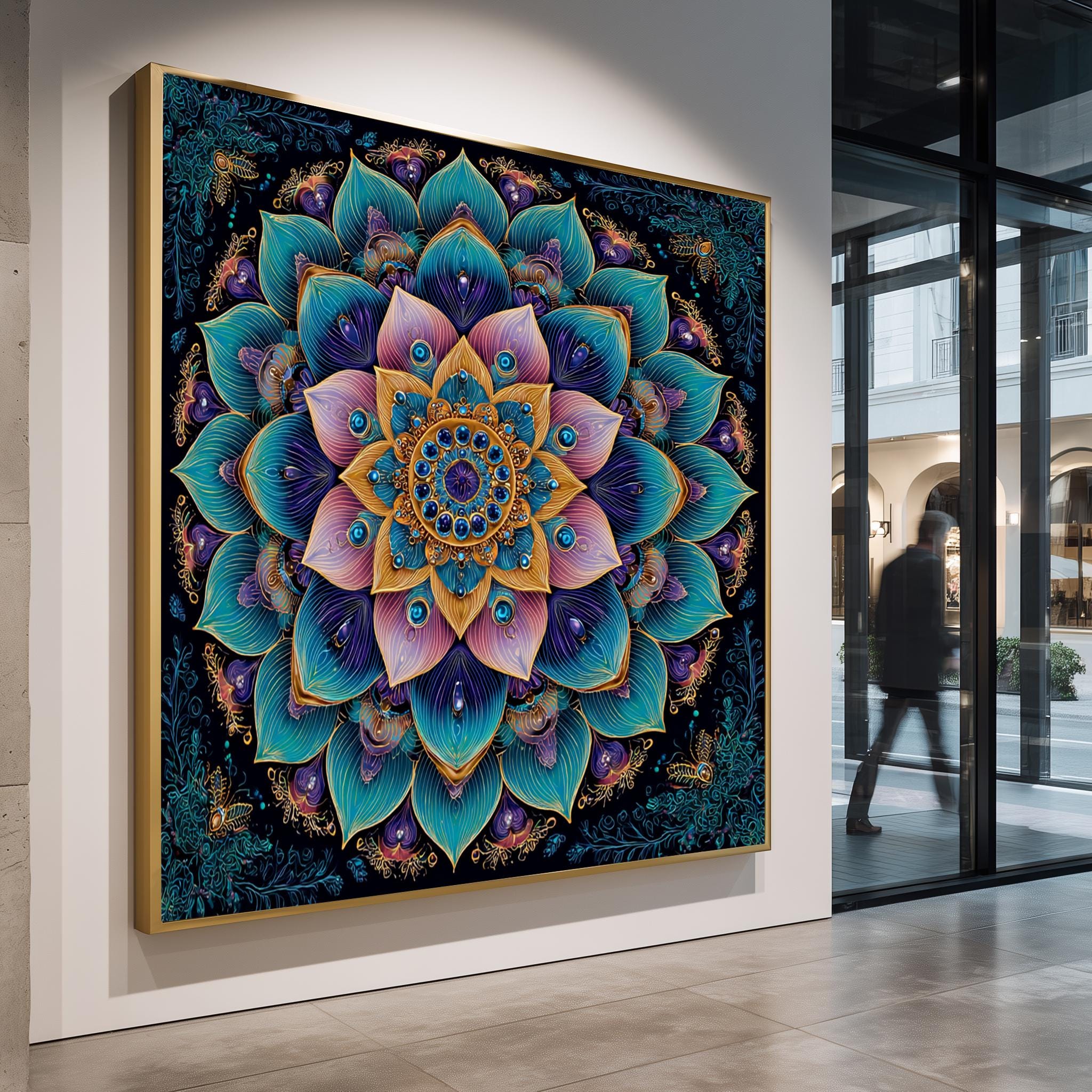 Mandala Wall Art – Jewel Tone Sacred Geometry Print for Meditation Room Decor