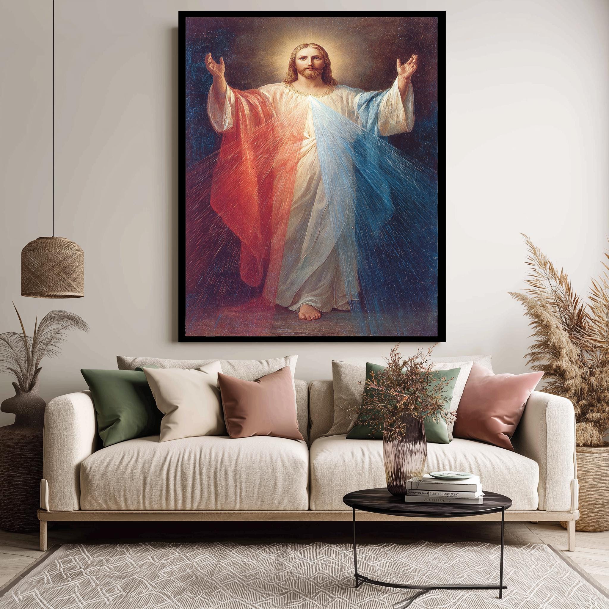 Divine Mercy Jesus Art – Catholic Wall Art | Sacred Heart Decor, Prayer Room Poster