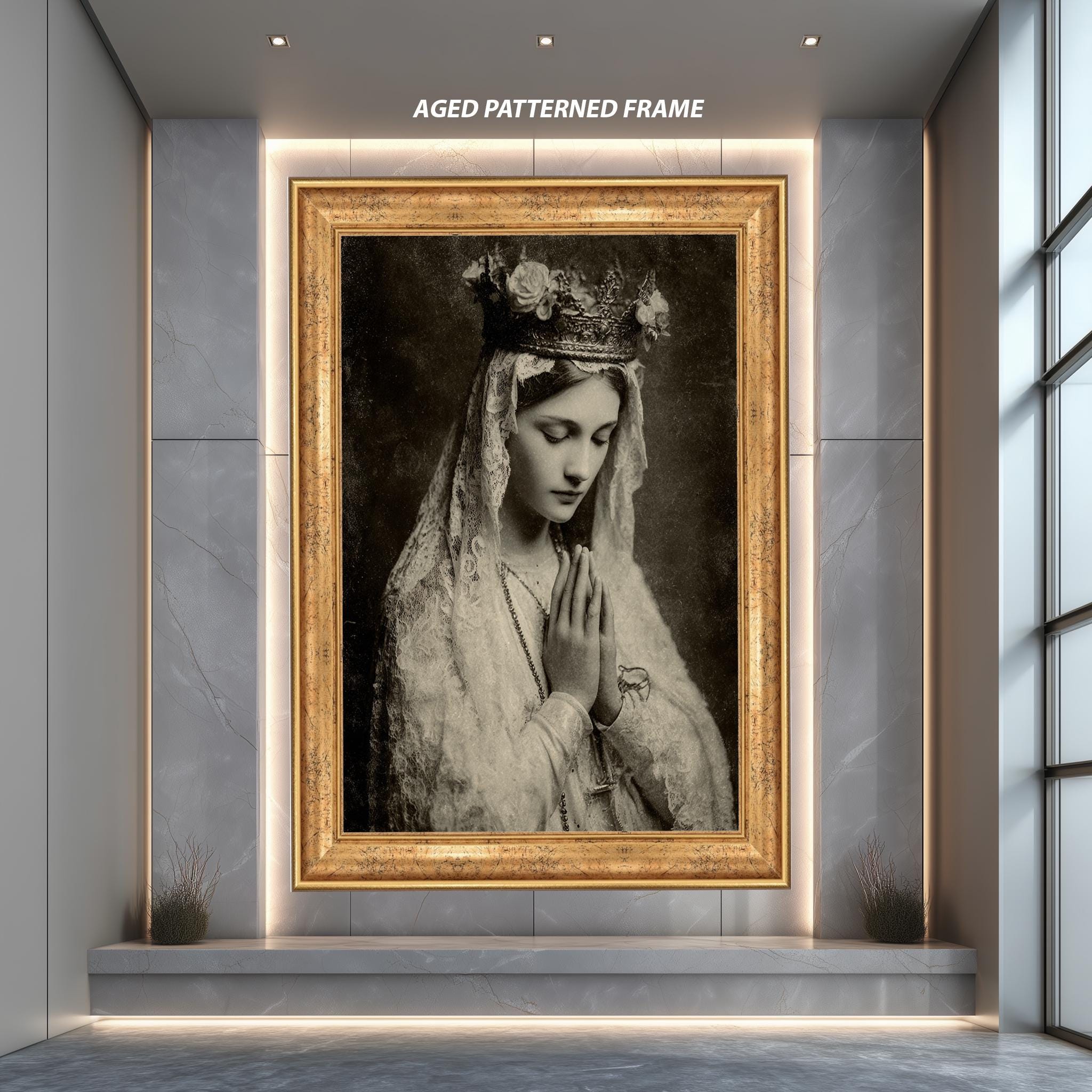 Vintage Sacred Prayer Portrait – Sepia Tone Canvas Print | Holy Religious Wall Art