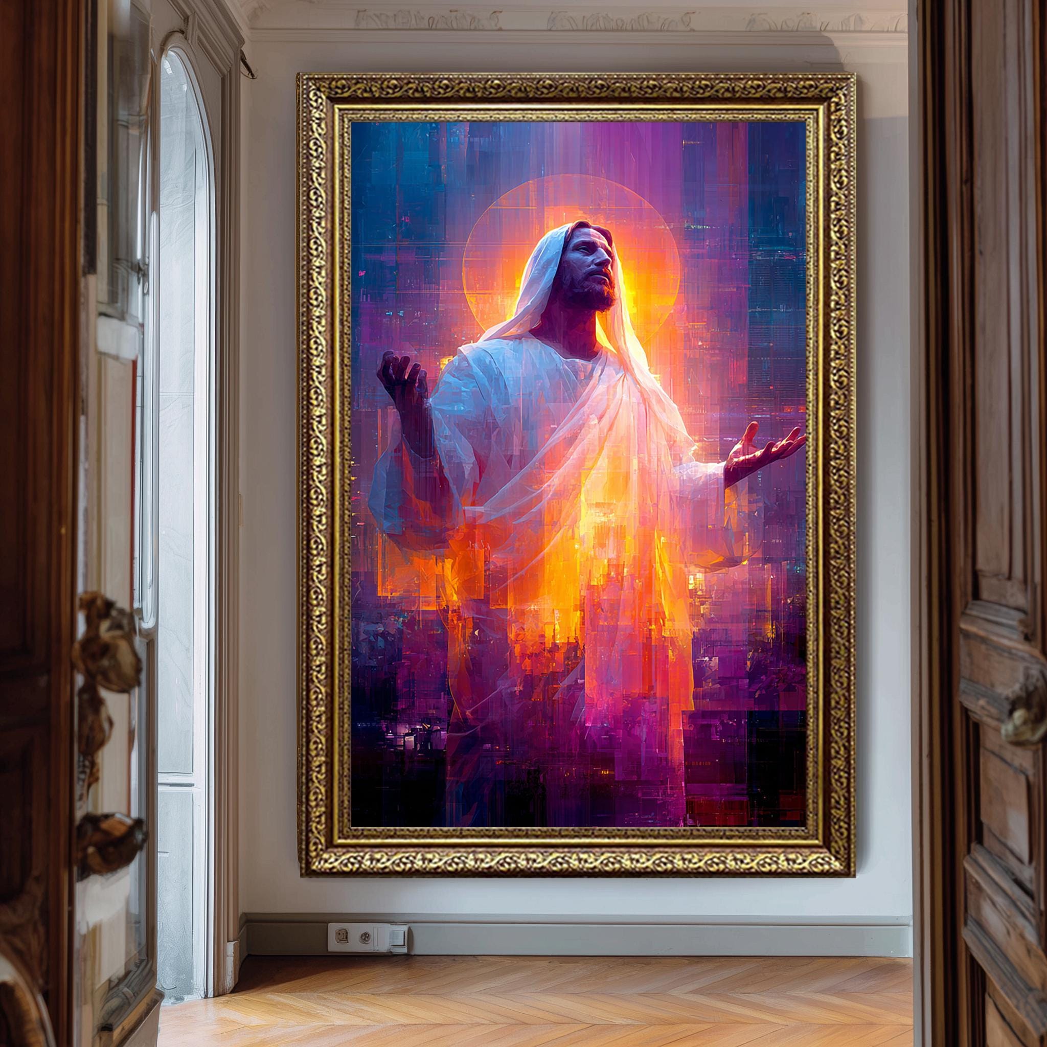 Jesus Digital Wall Art | Glowing Savior Christian Wall Print - Modern Spiritual Decor