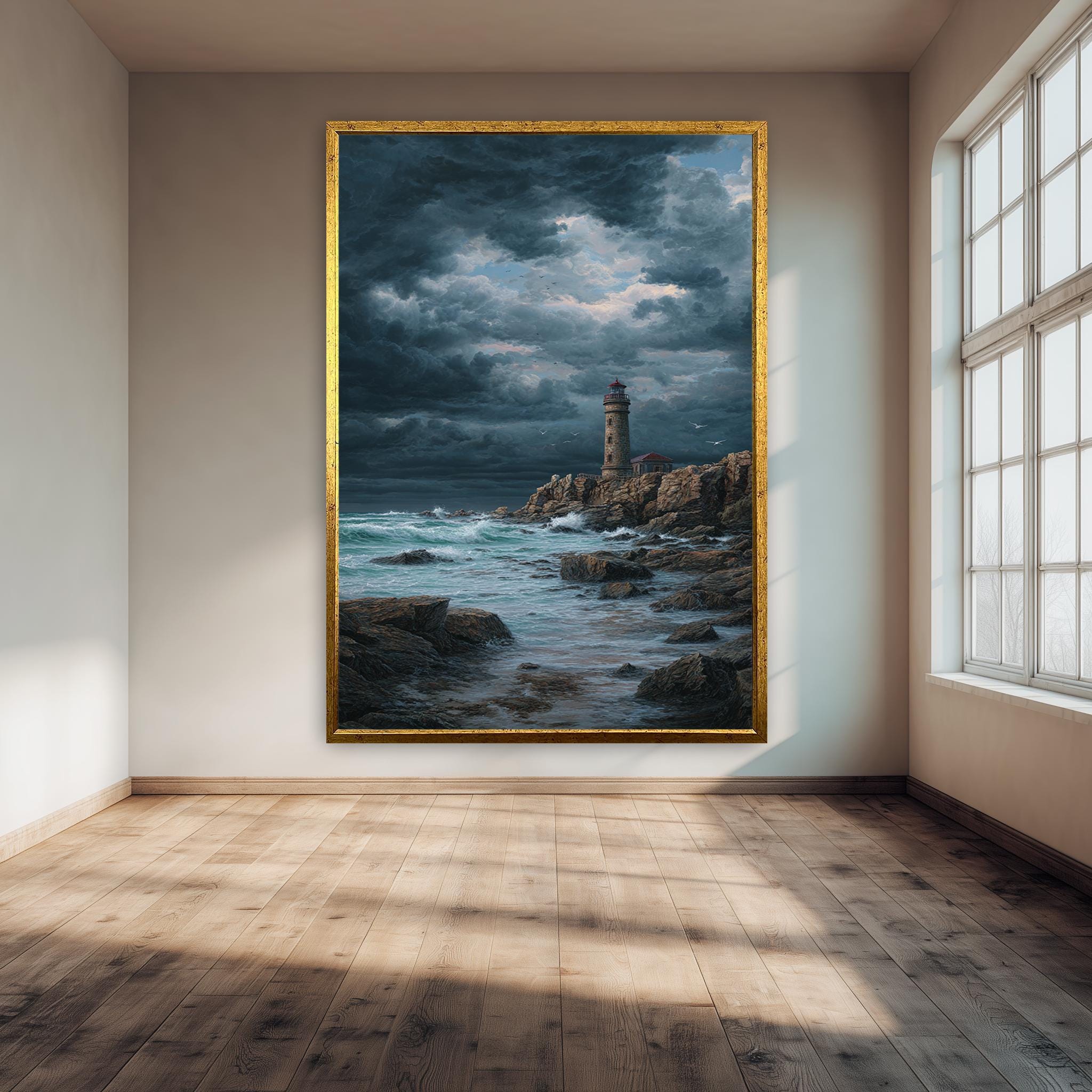 Stormy Lighthouse Art Print – Coastal Wall Decor | Nautical Ocean Storm Canvas