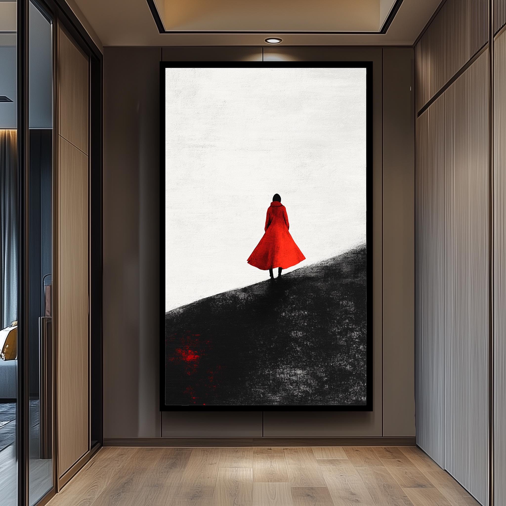 Red Coat Canvas Print – Modern Abstract Art with Textured Finish | Stylish Minimalist Wall Art