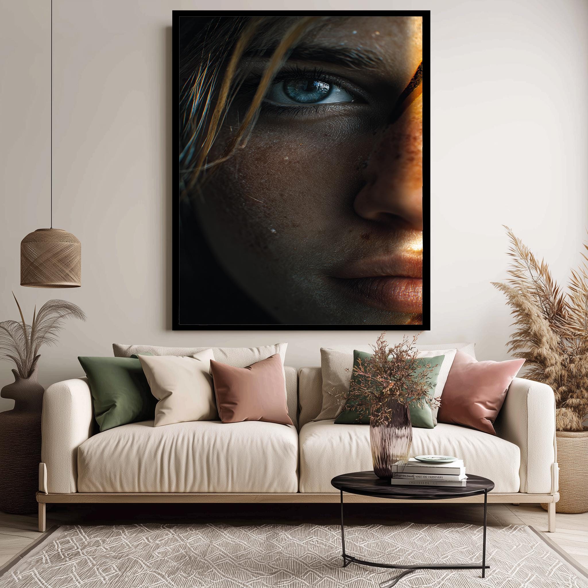Cinematic Portrait Print – Blue Eye Art on Gallery Wrapped Canvas | Modern Wall Decor