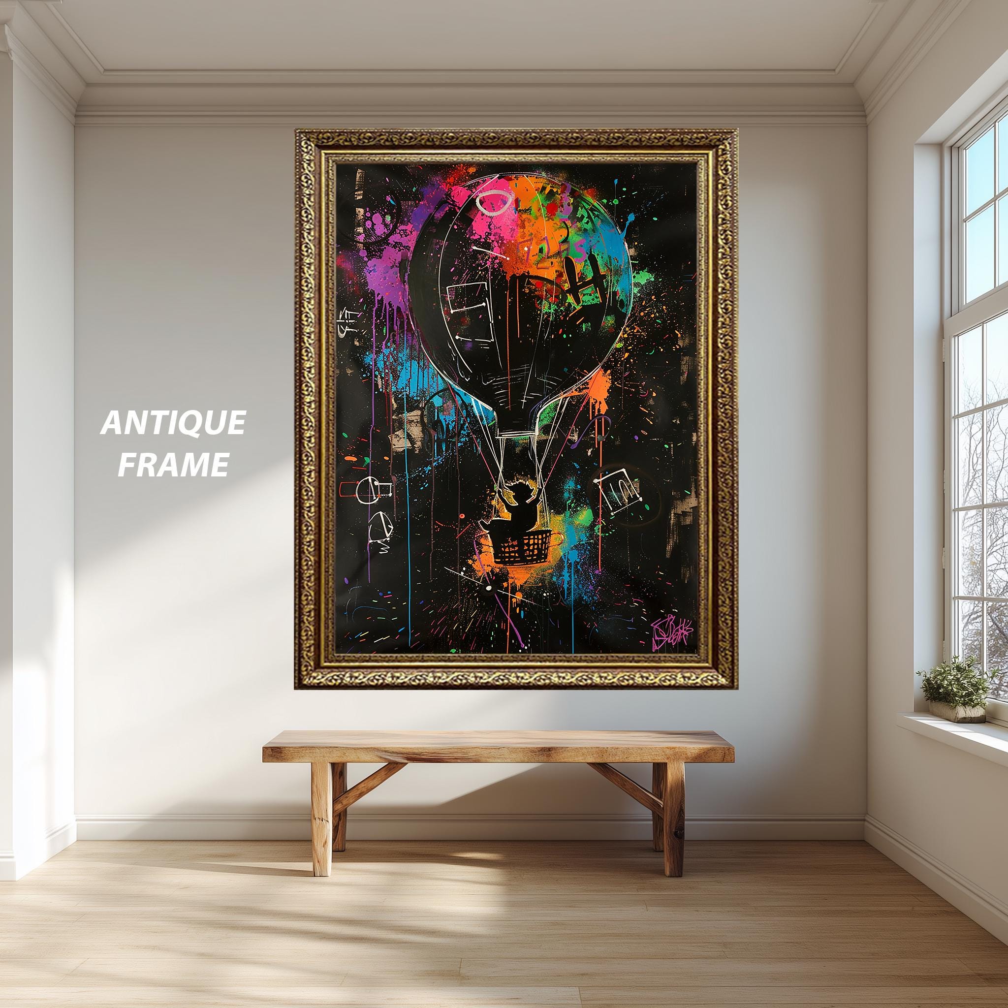 Hot Air Balloon Art - Colorful Street Art Poster With Child Silhouette