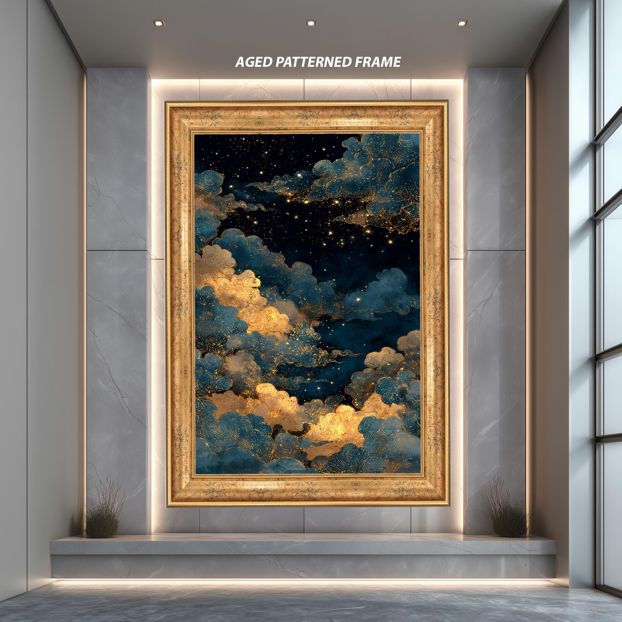 Night Sky Canvas Art - Celestial Wall Decor | Cosmic Digital Print & Dreamy Moon Artwork