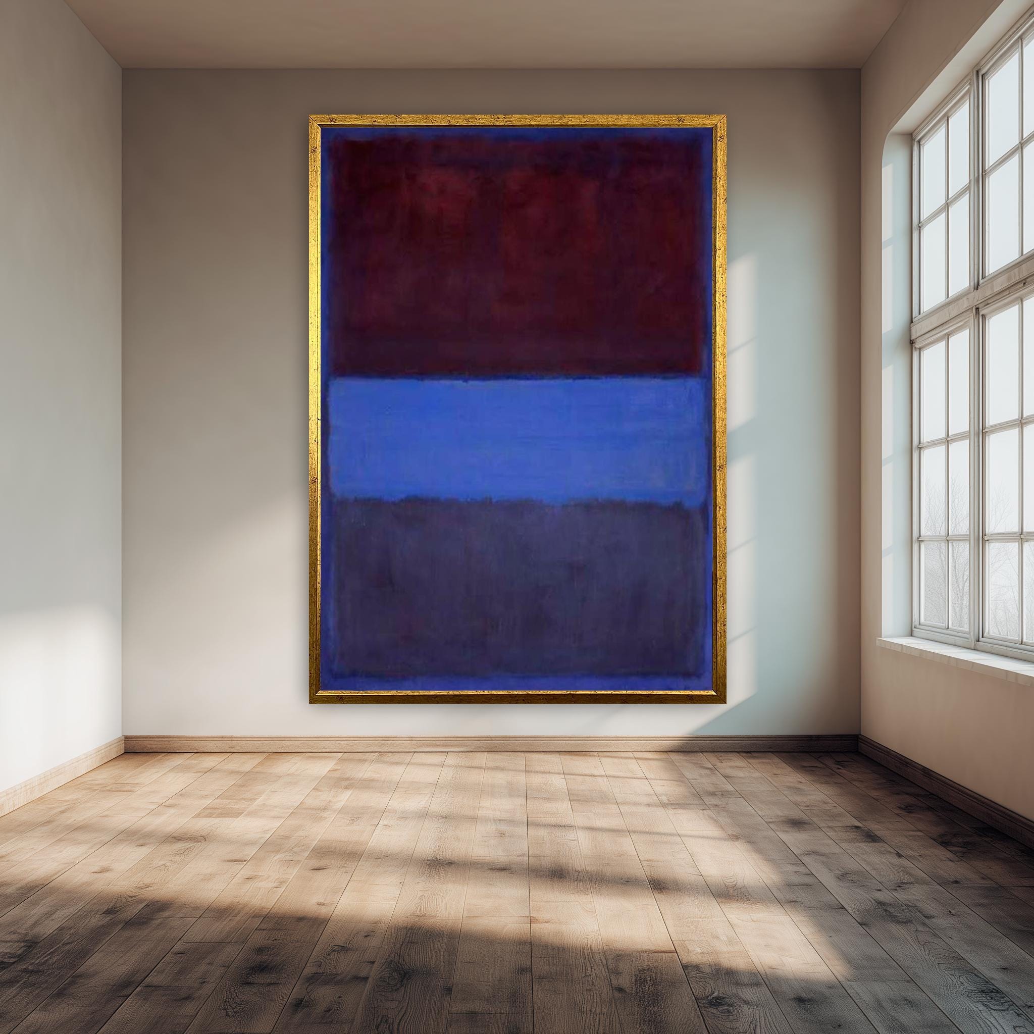 Abstract Canvas Print – Burgundy & Blue Color Block Print | Modern Wall Art