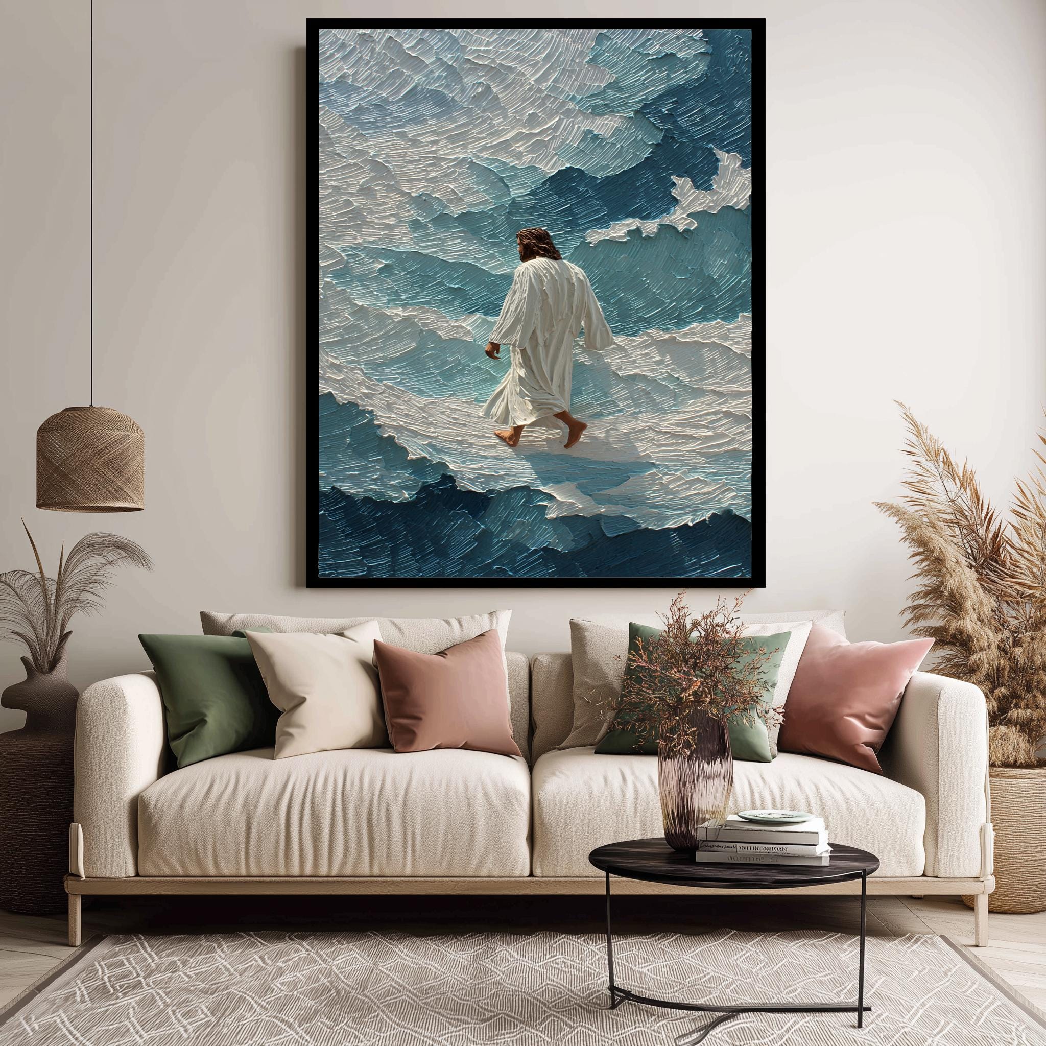 Christian Wall Art – Jesus Walking Art | Abstract Faith Poster Canvas Print
