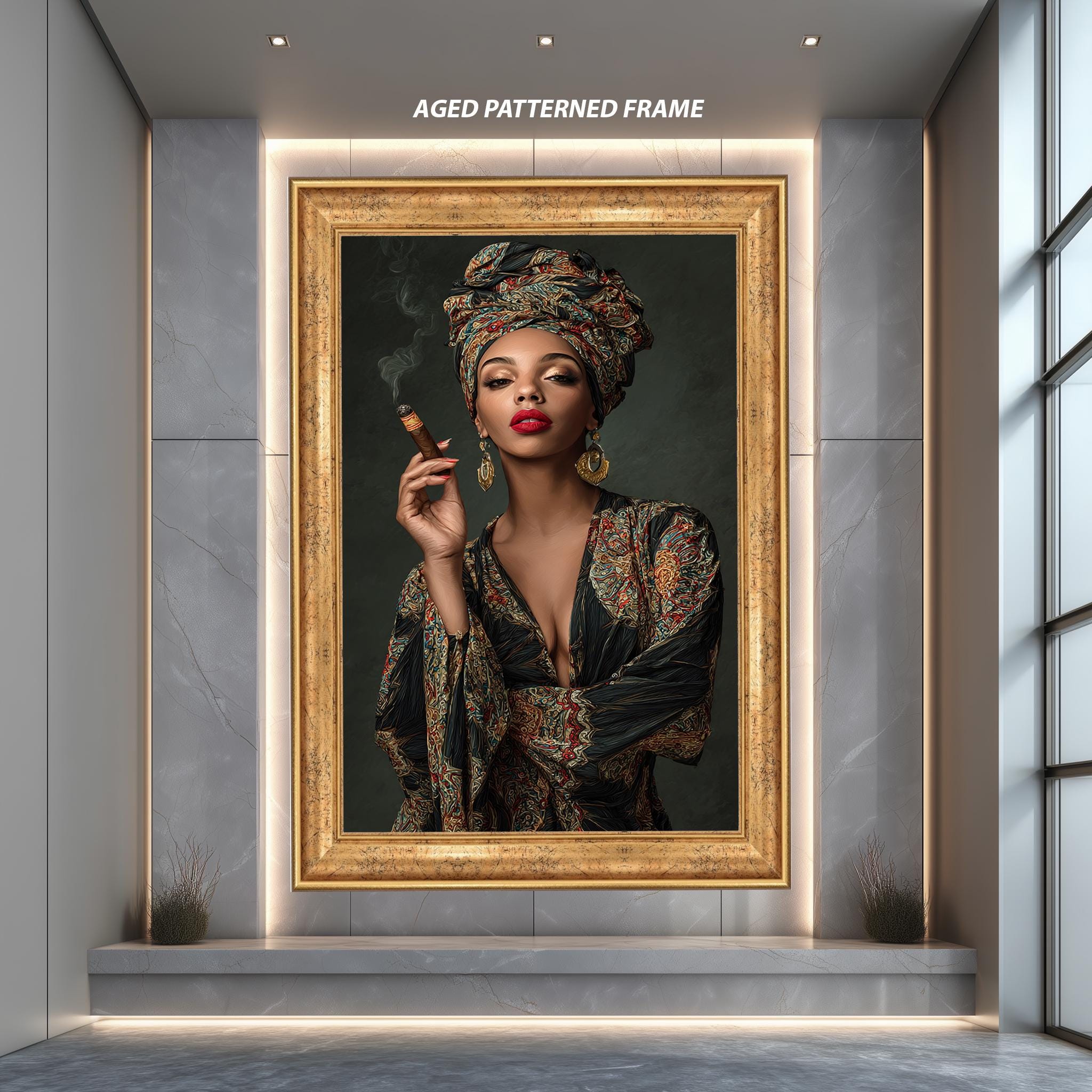 Afro Woman Canvas Art – Bold Fashion Portrait | Luxury Wall Print, Modern Black Decor