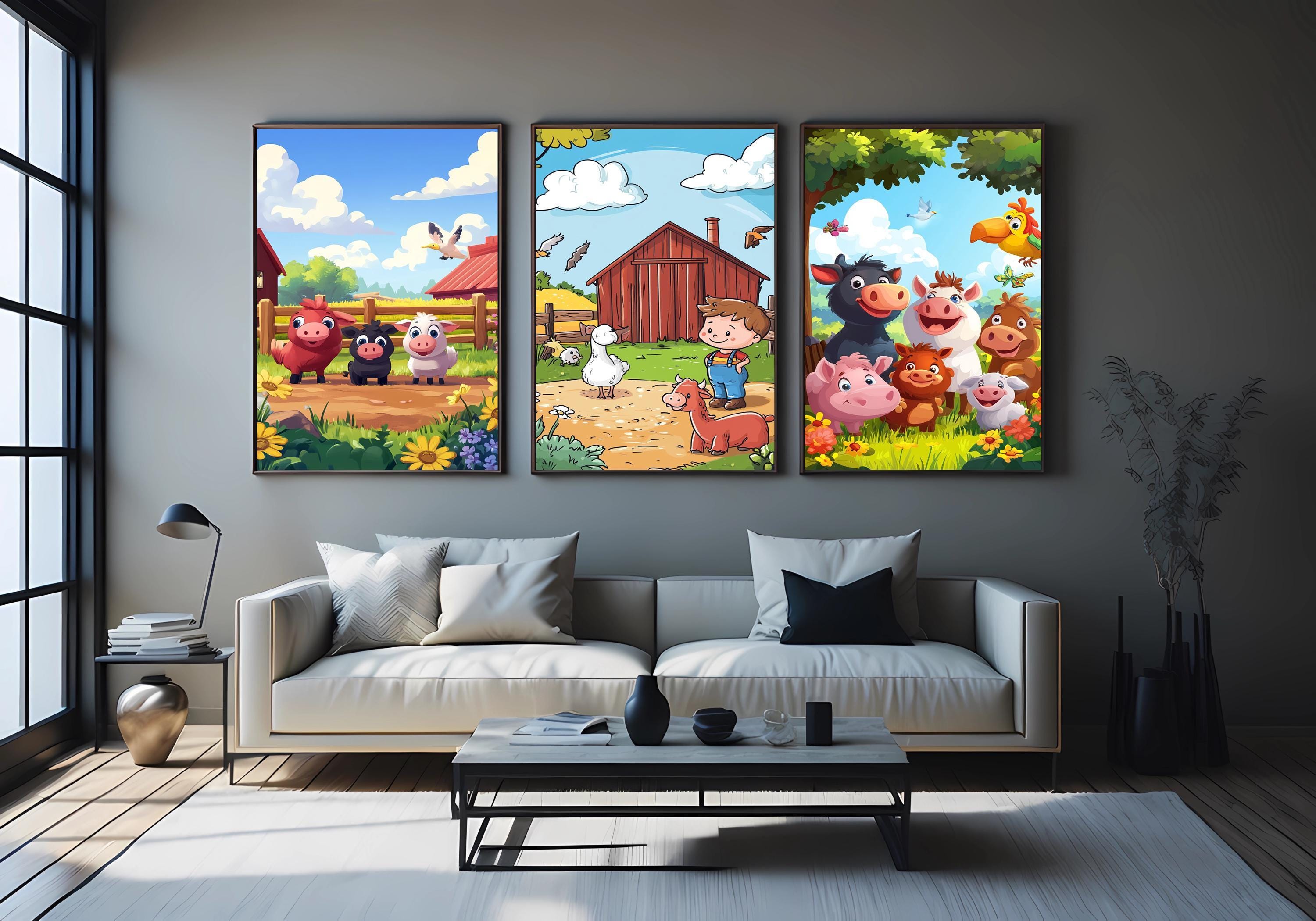 Farm Animal Nursery Prints – Whimsical Cartoon Farmhouse Nursery Wall Decor