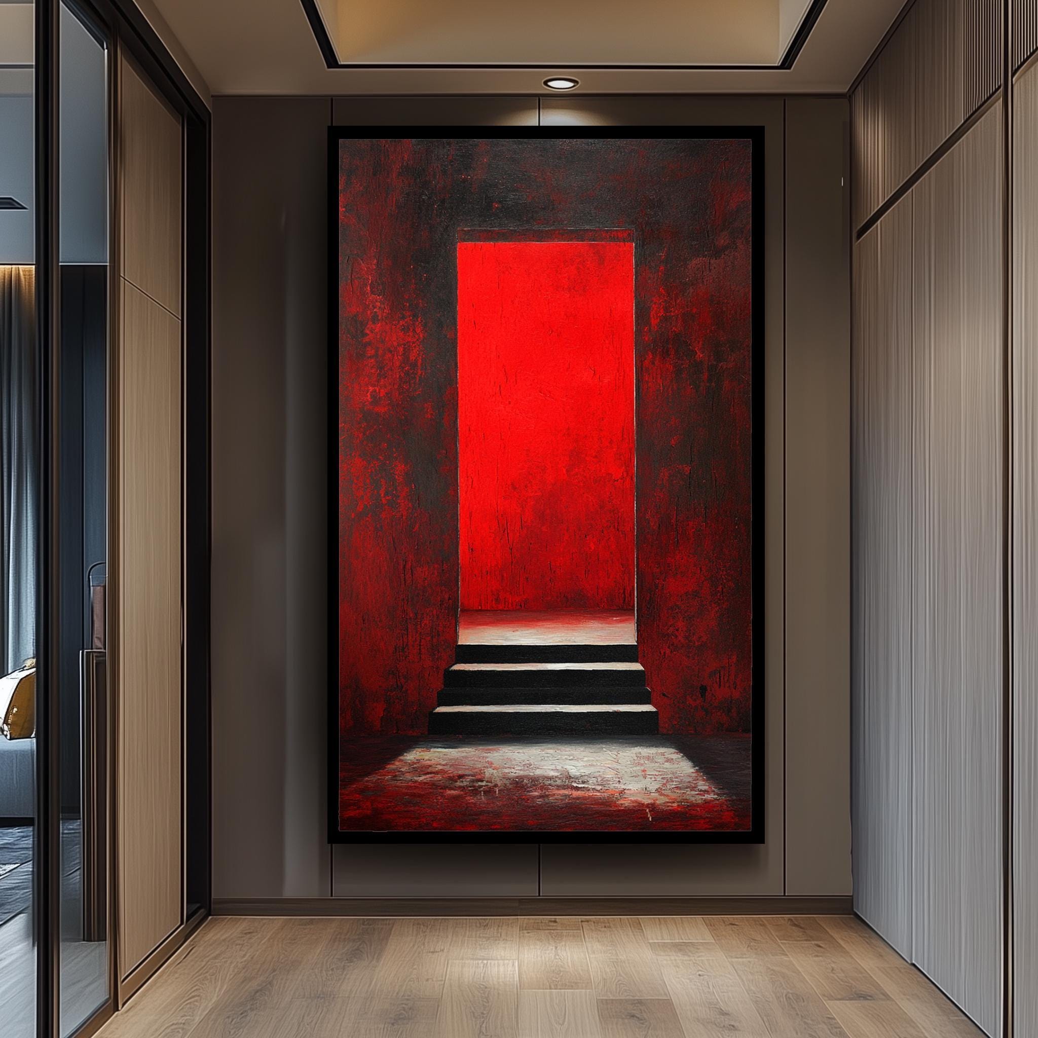Abstract Red Doorway Art – Modern Wall Art | Gothic Home Decor Canvas