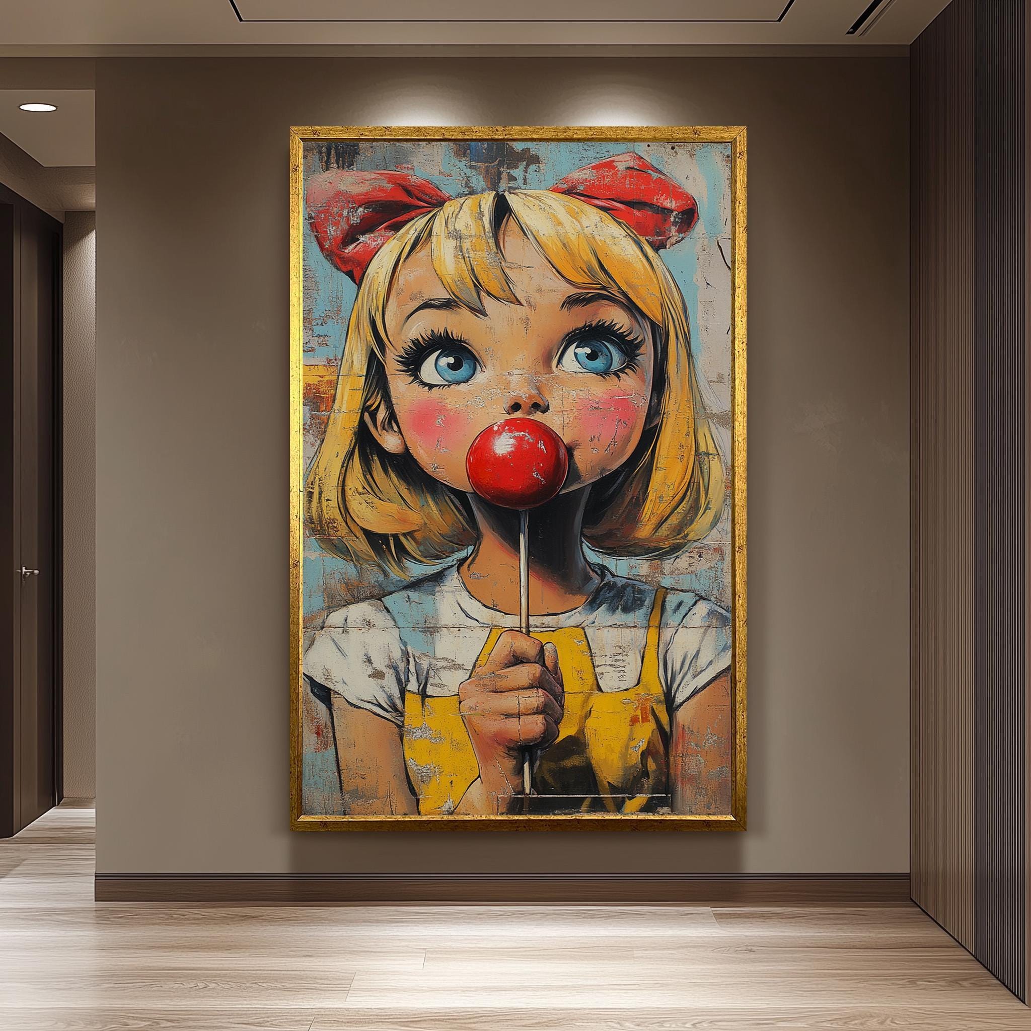 Pop Art Girl Canvas – Retro Comic Wall Art | Bold Colorful Lollipop Print