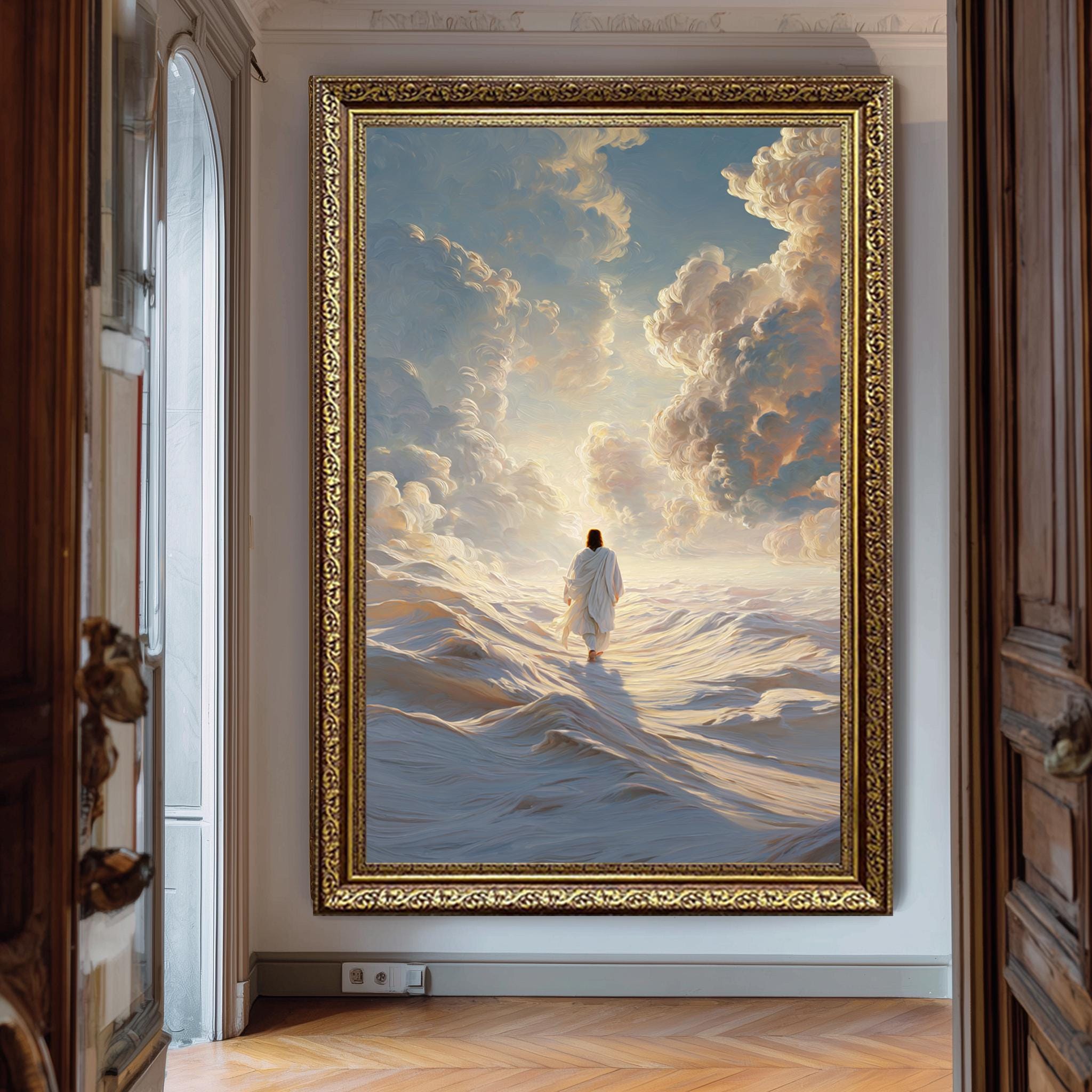 Christian Wall Art – Jesus Walking Painting | Abstract Spiritual Canvas Print for Modern Faith Decor