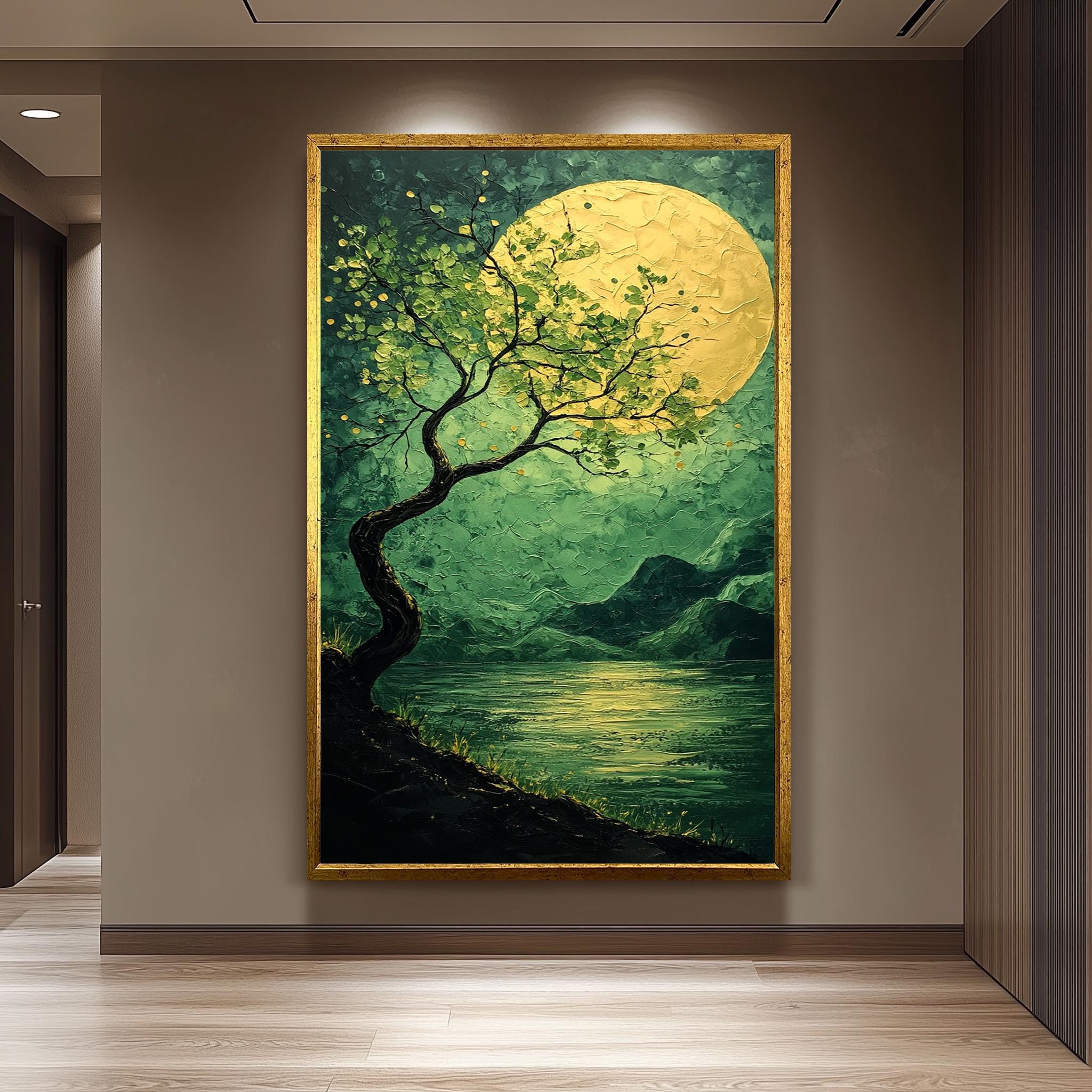 Moonlit Tree Canvas Print – Surreal Night Wall Art With Glowing Moon & Twisted Tree Silhouette
