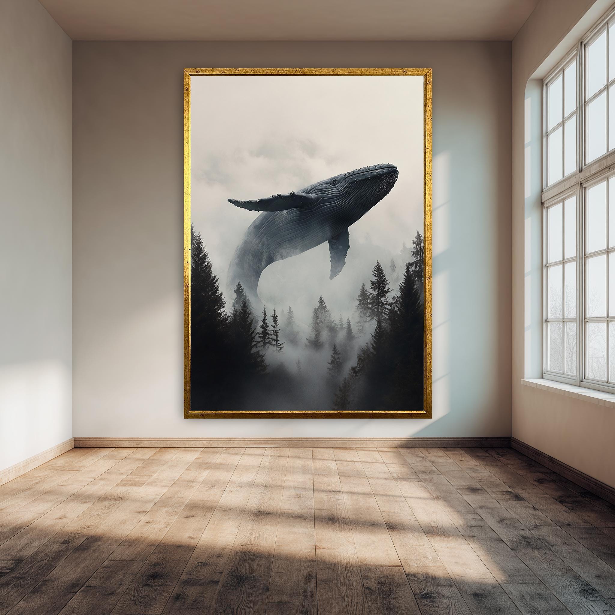 Surreal Whale Canvas Print - Dreamy Nature Art | Mystical Animal Poster Wall Decor