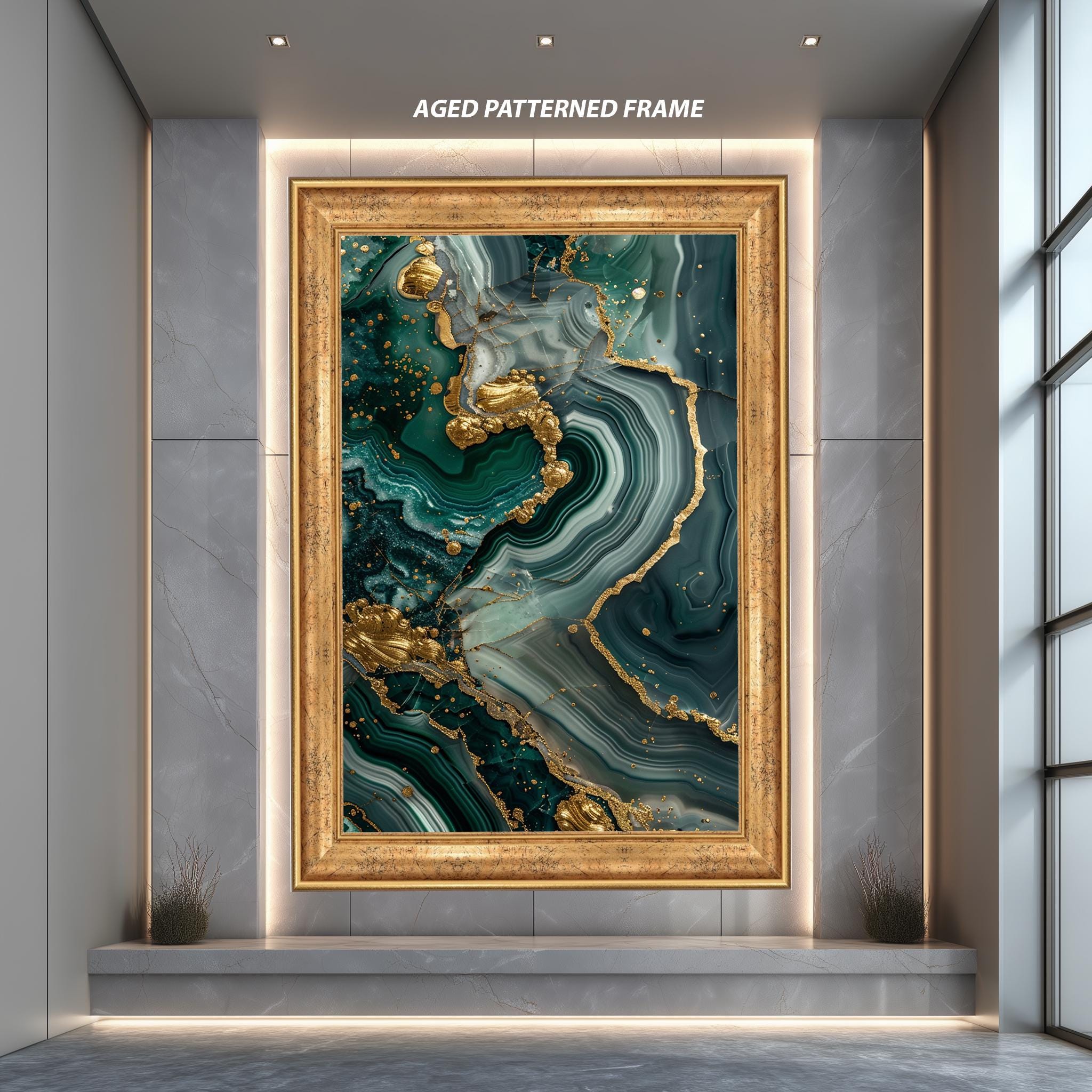 Emerald Geode Wall Art – Luxury Canvas Print | Abstract Green Marble & Gold Accent