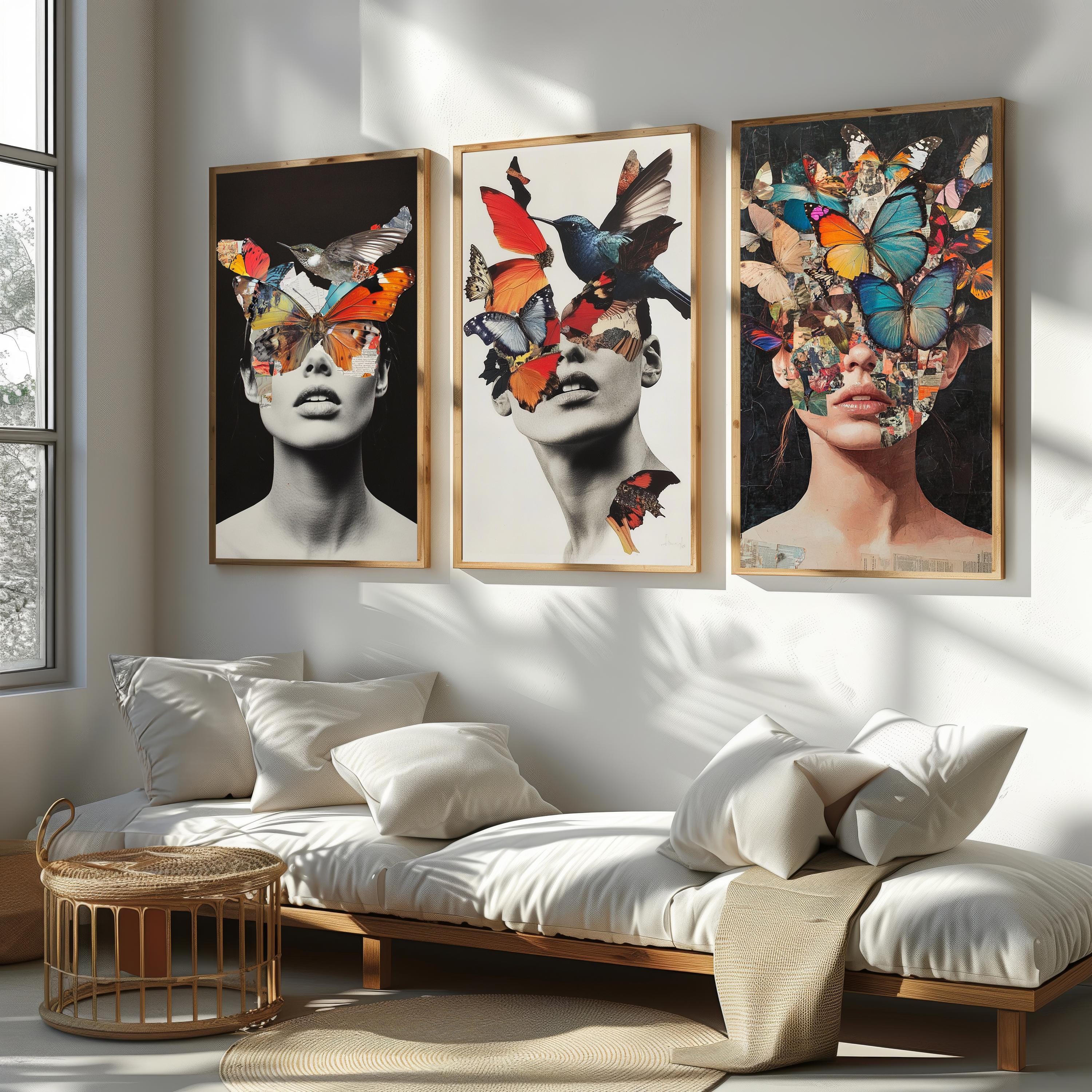 Surreal Woman Portrait Art – Abstract Butterfly Face Prints | Dreamy Feminine Decor